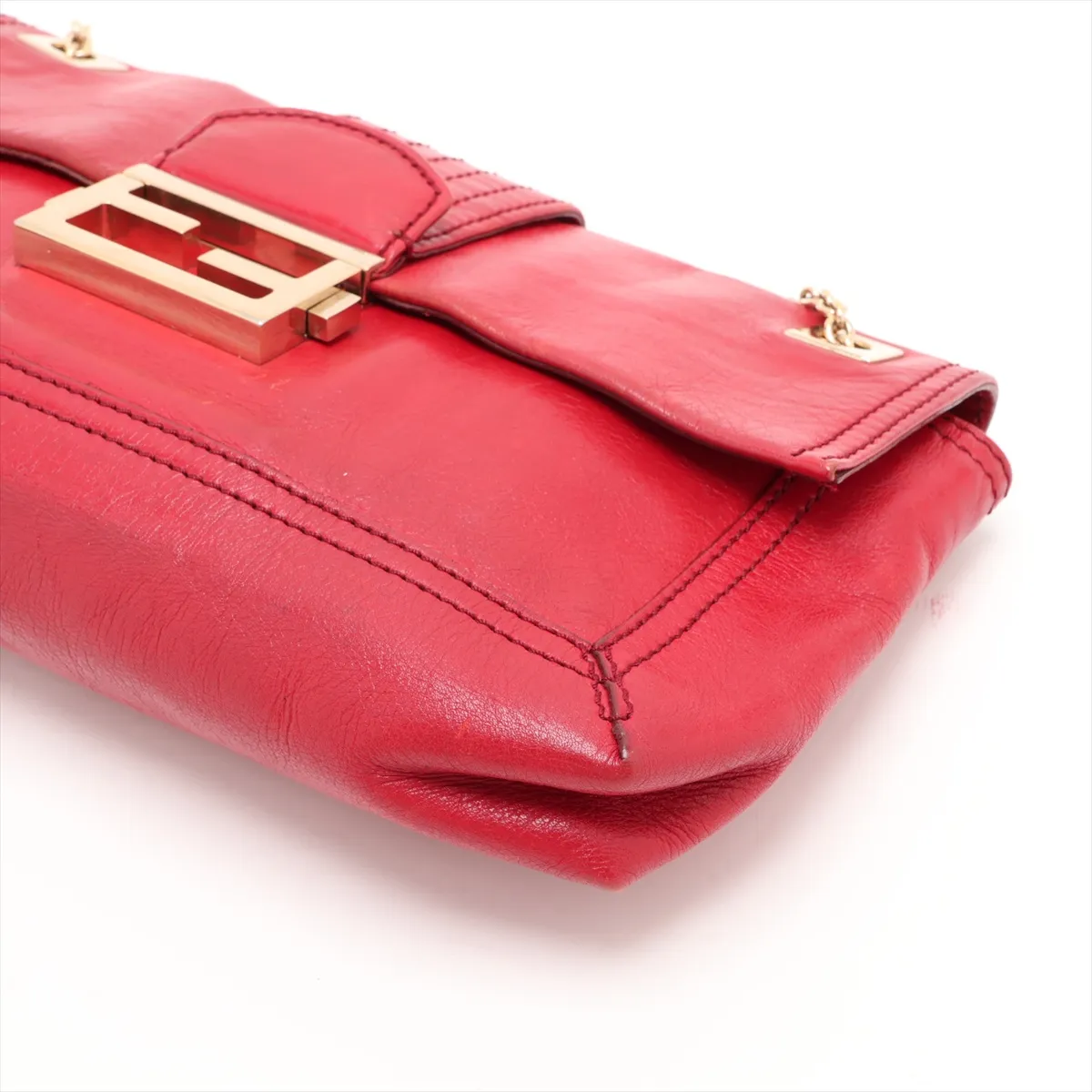 8BT139 Leather Chain Shoulder Bag, Red — view 3