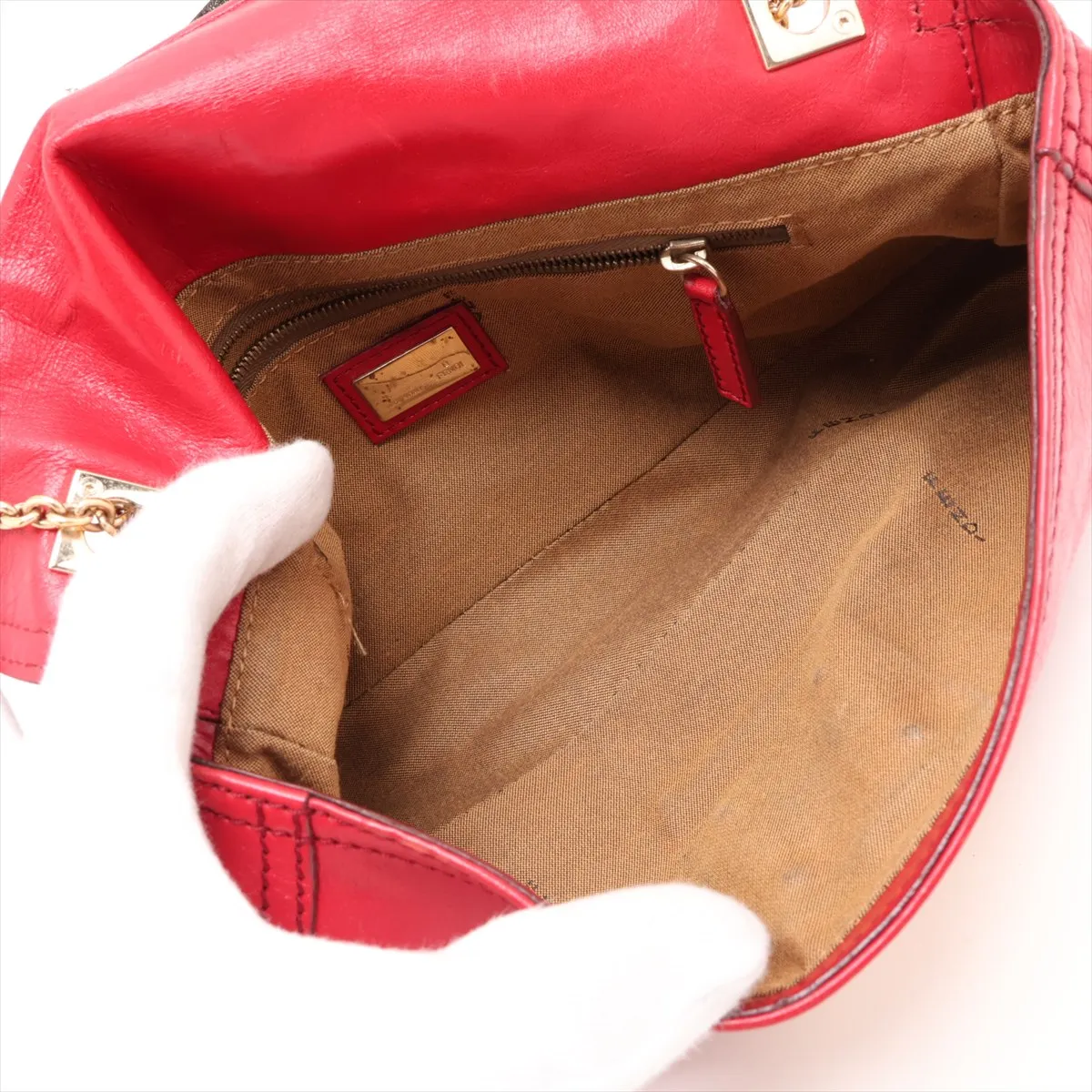 8BT139 Leather Chain Shoulder Bag, Red — view 6