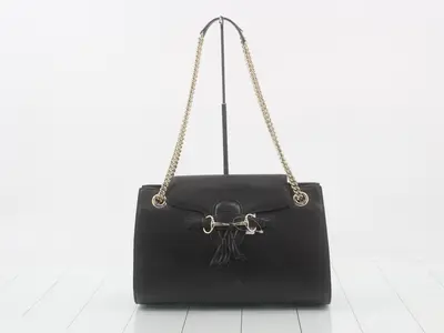 Emily Leather Shoulder Bag, Black