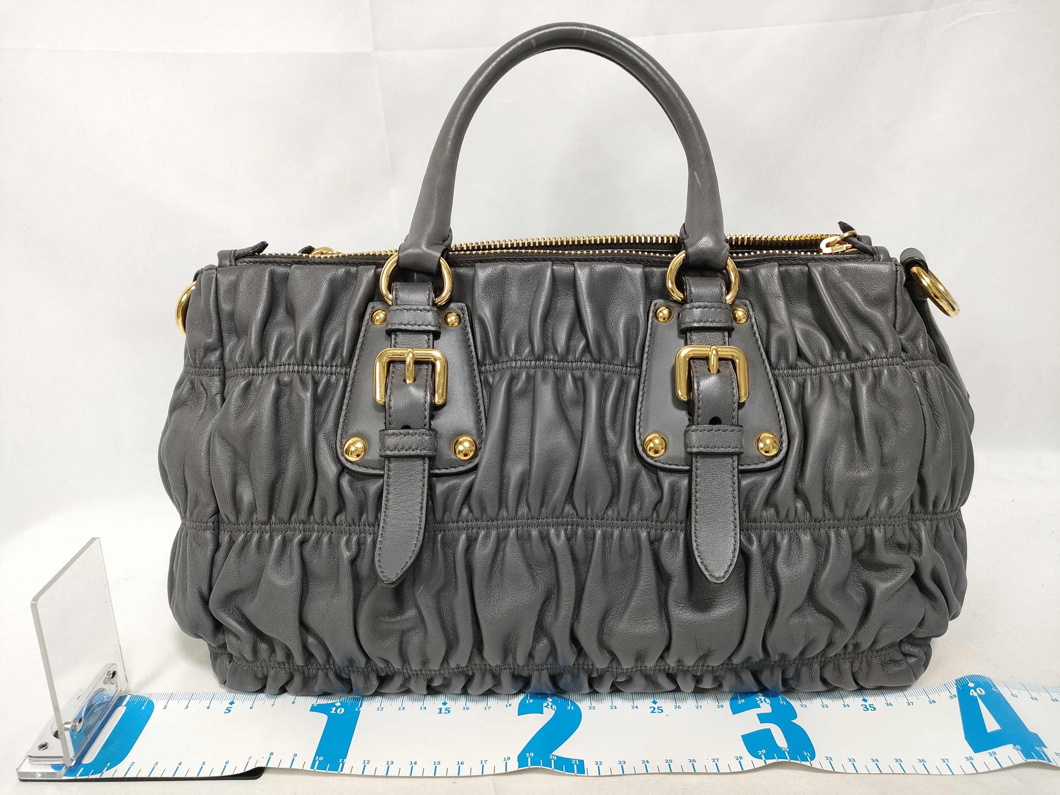 Leather Grey Nappa Gaufre 2-Way Handbag with Stitching Tag — view 2