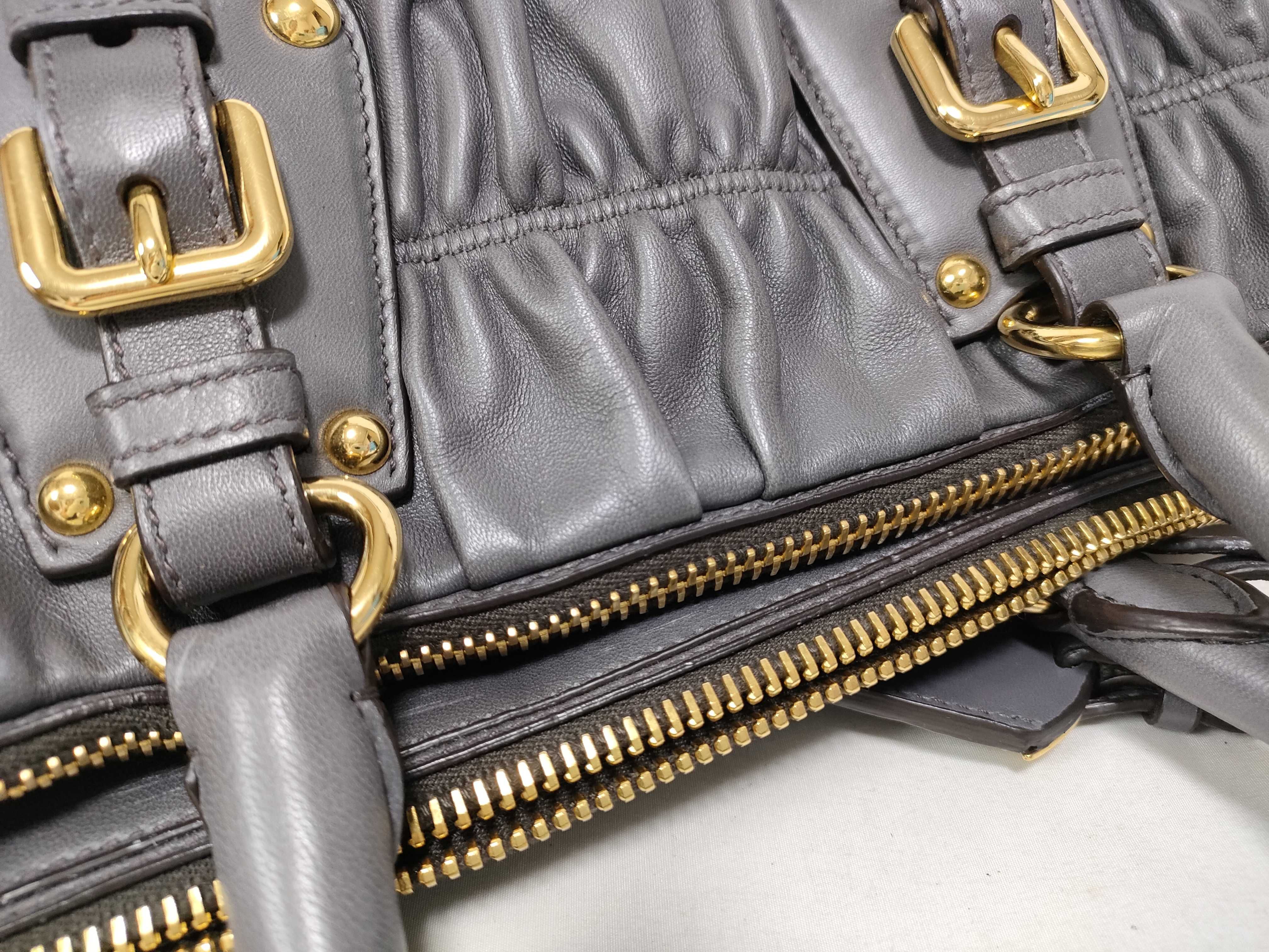 Leather Grey Nappa Gaufre 2-Way Handbag with Stitching Tag — view 12