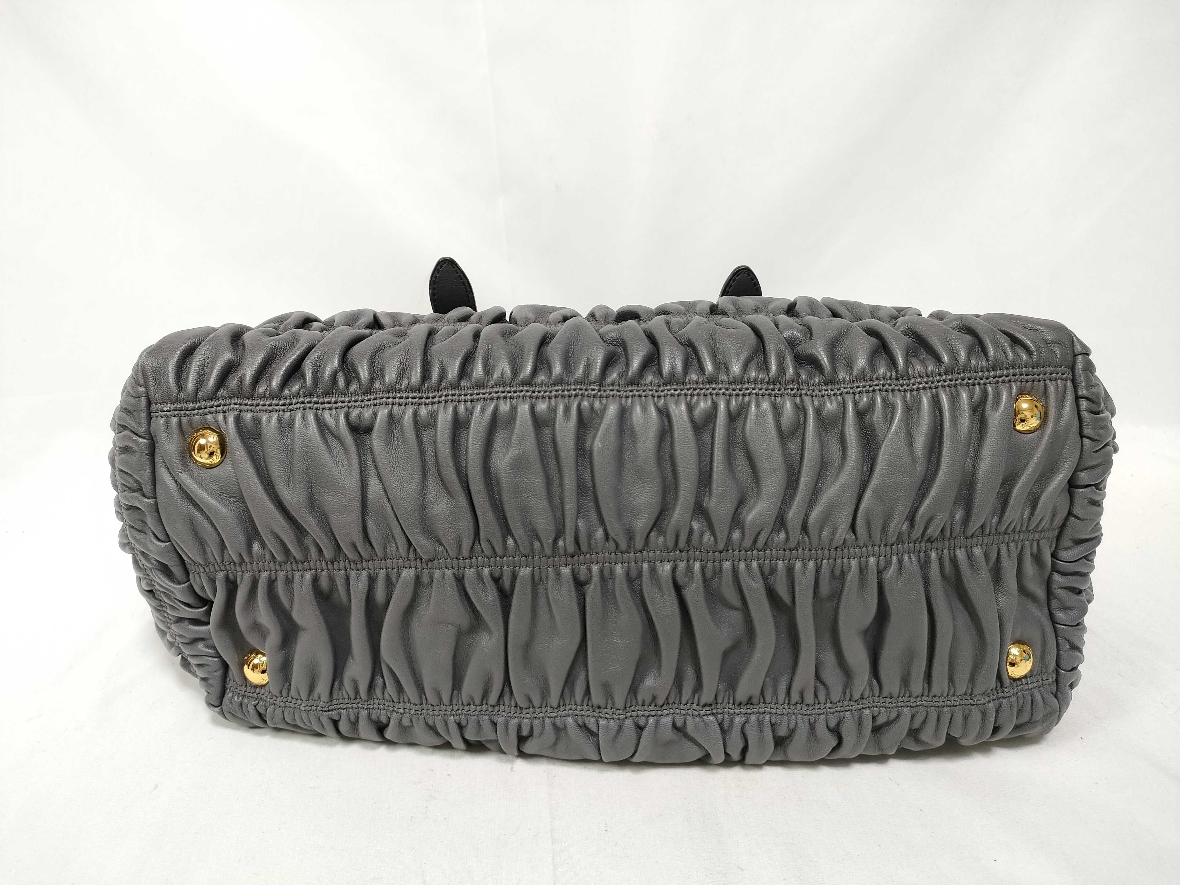 Leather Grey Nappa Gaufre 2-Way Handbag with Stitching Tag — view 3