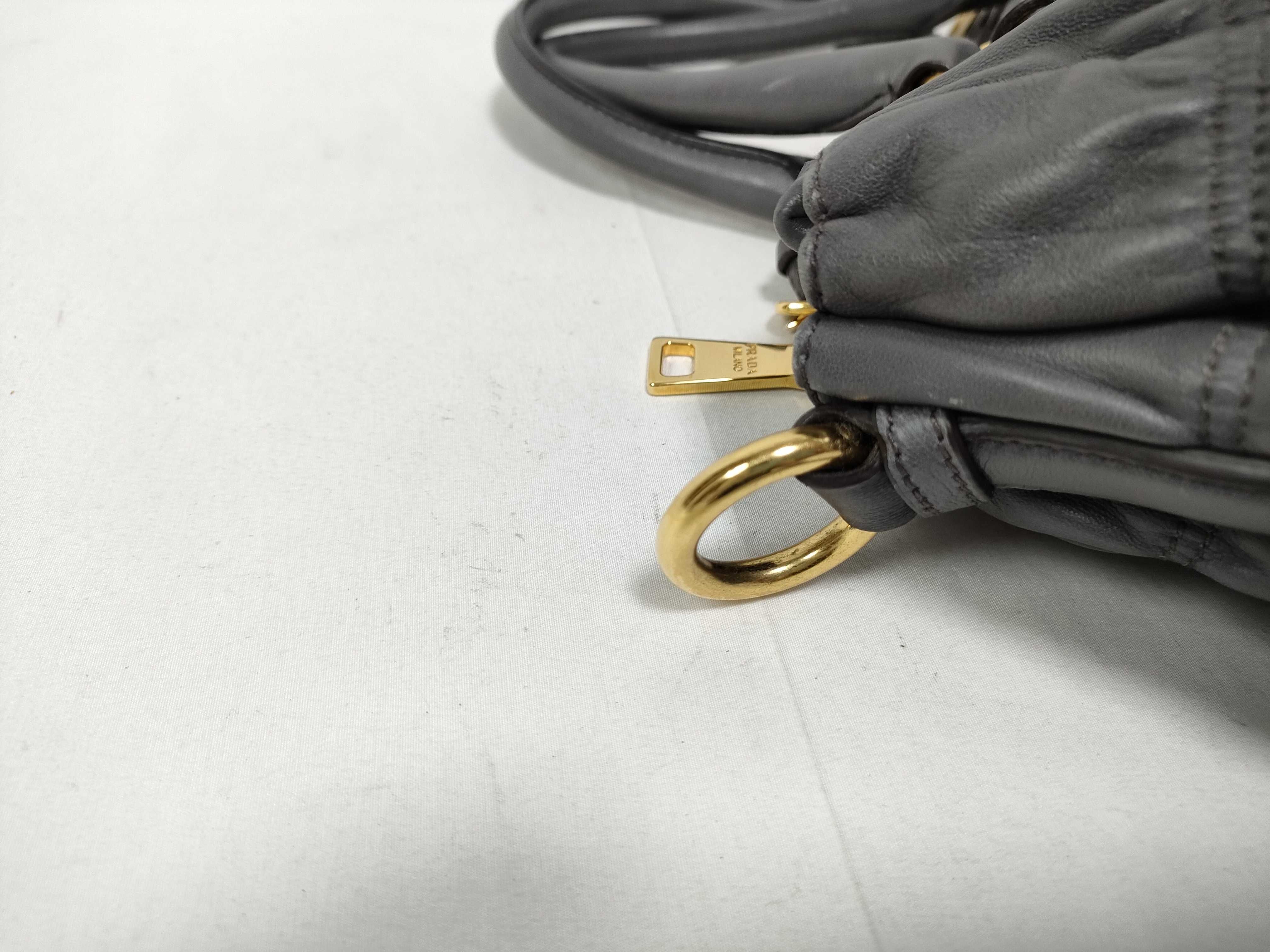 Leather Grey Nappa Gaufre 2-Way Handbag with Stitching Tag — view 6