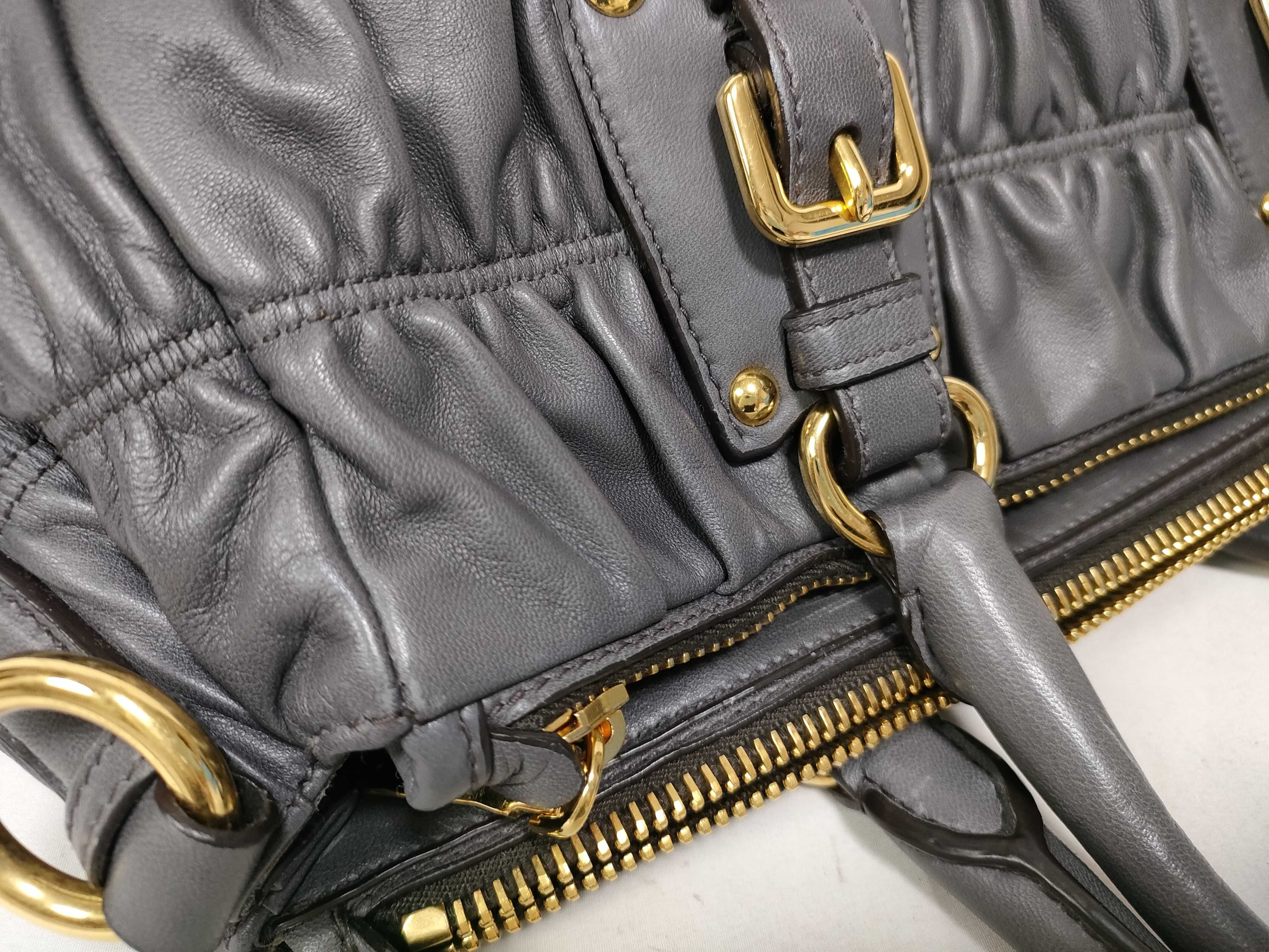 Leather Grey Nappa Gaufre 2-Way Handbag with Stitching Tag — view 8