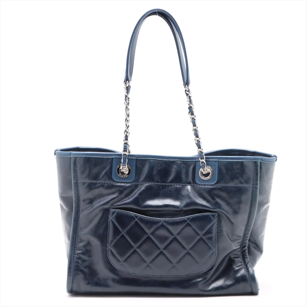 Deauville MM Vintage Calf Chain Tote Bag Navy Silver Hardware 22199727 22nd Series — view 2