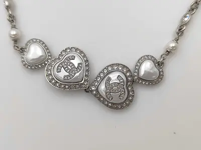 Coco Mark Rhinestone Heart Choker 38cm 38.5g Necklace