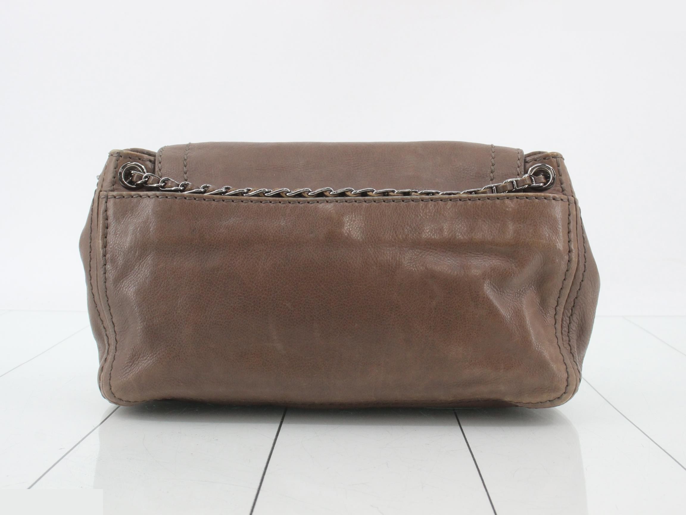 Chain shoulder bag, lambskin, brown — view 2
