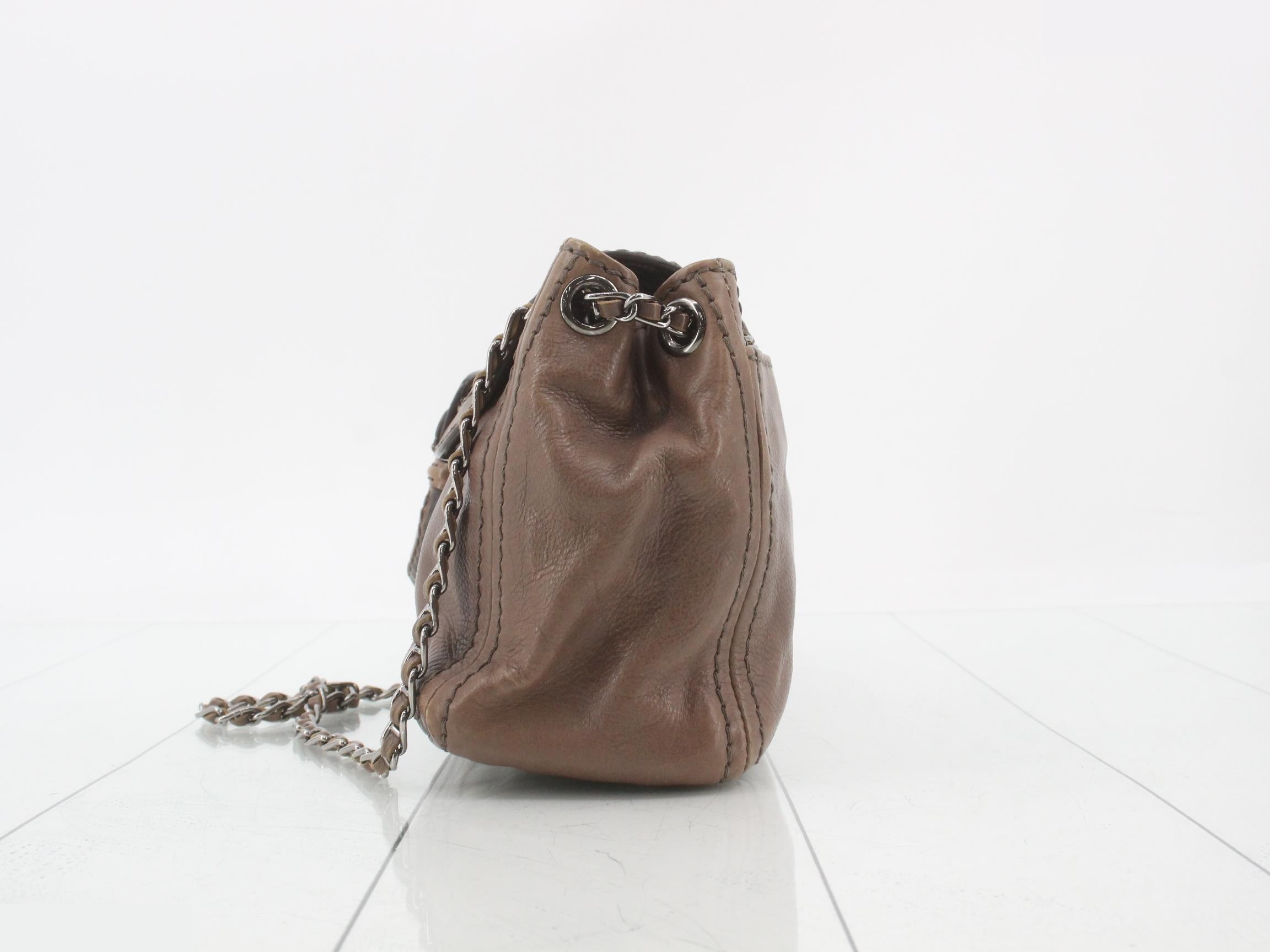 Chain shoulder bag, lambskin, brown — view 3