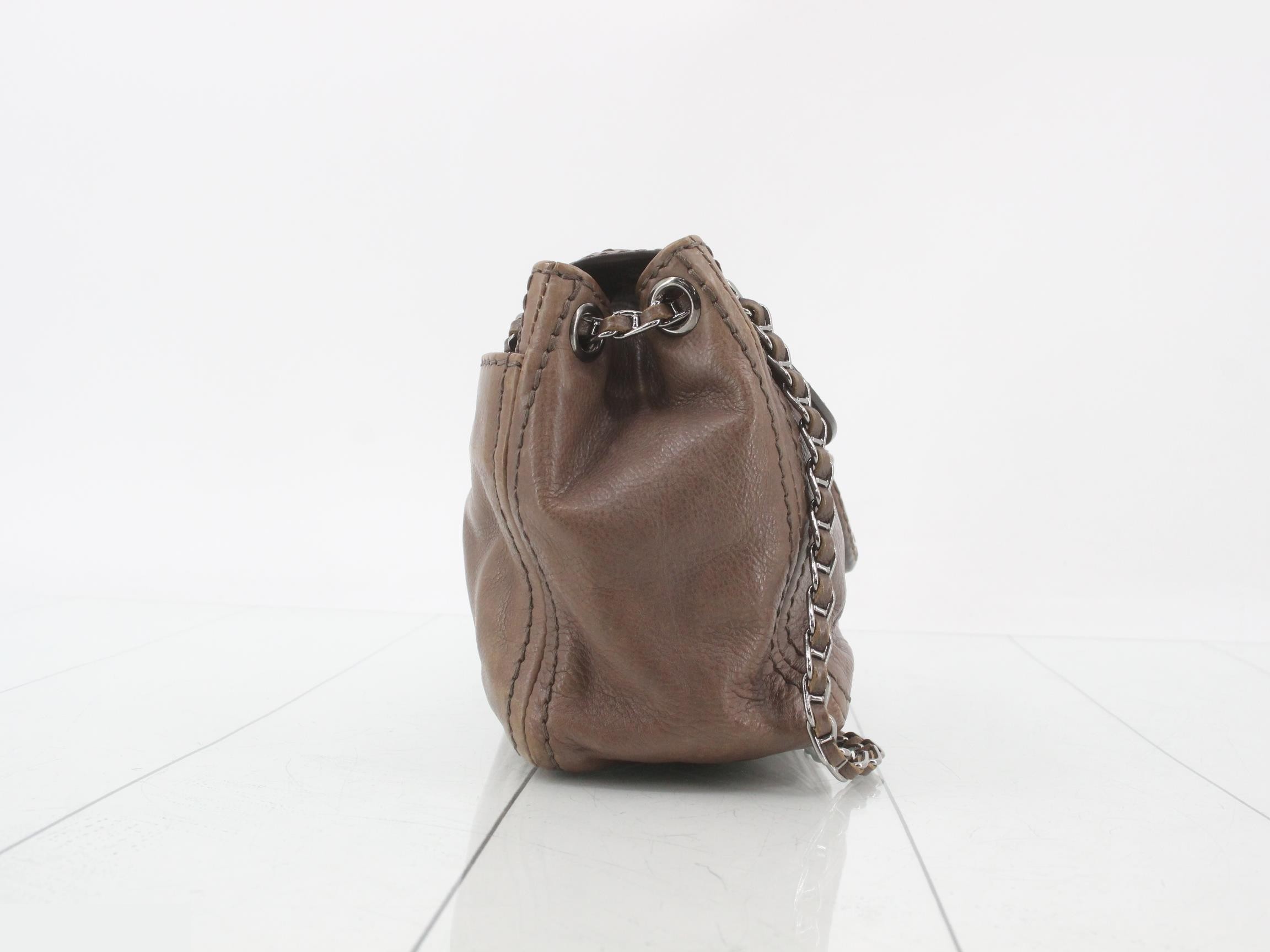 Chain shoulder bag, lambskin, brown — view 4