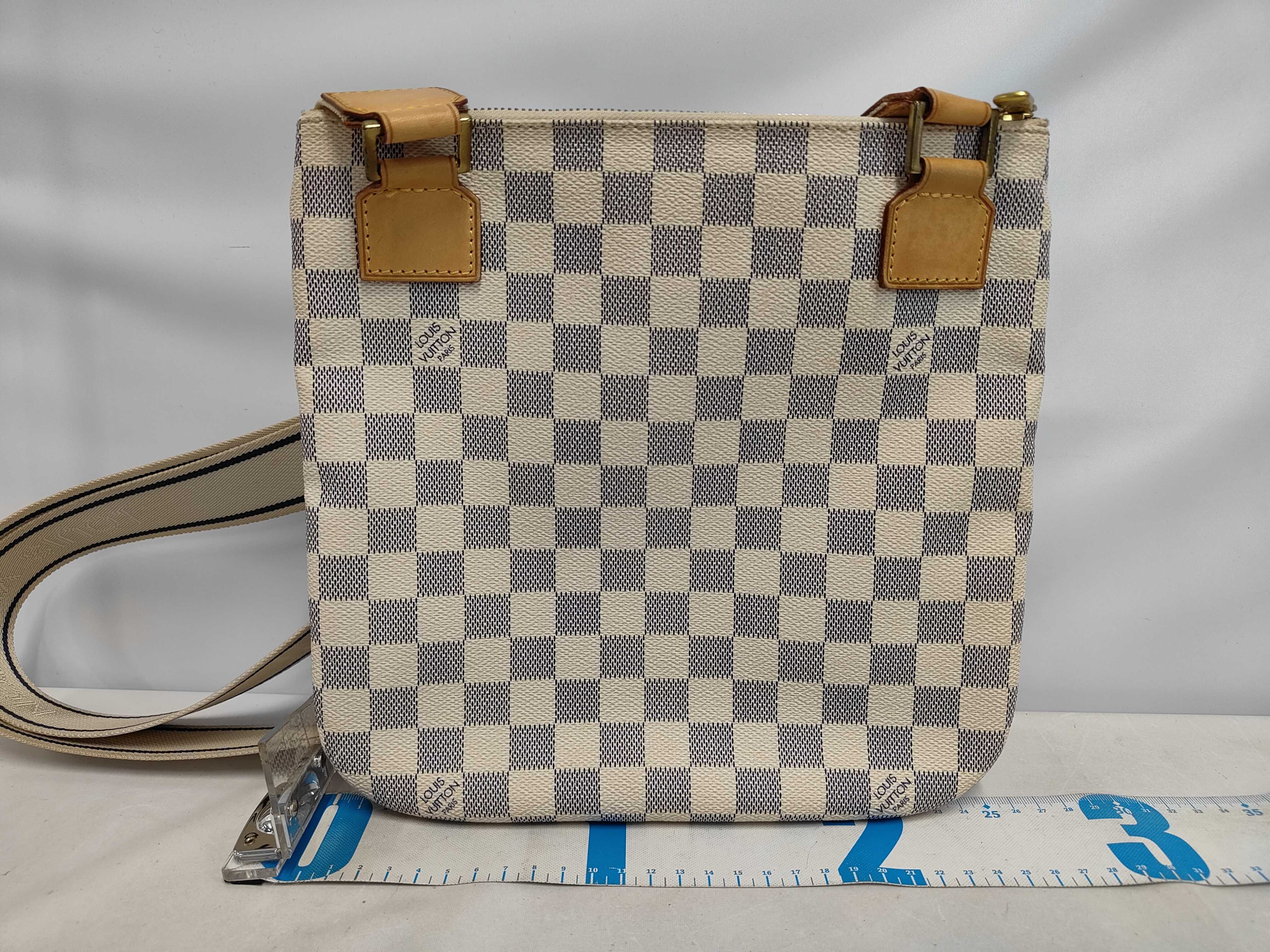 White Blue-Gray Damier Azur Line Pochette Bosphore Shoulder Bag — view 2