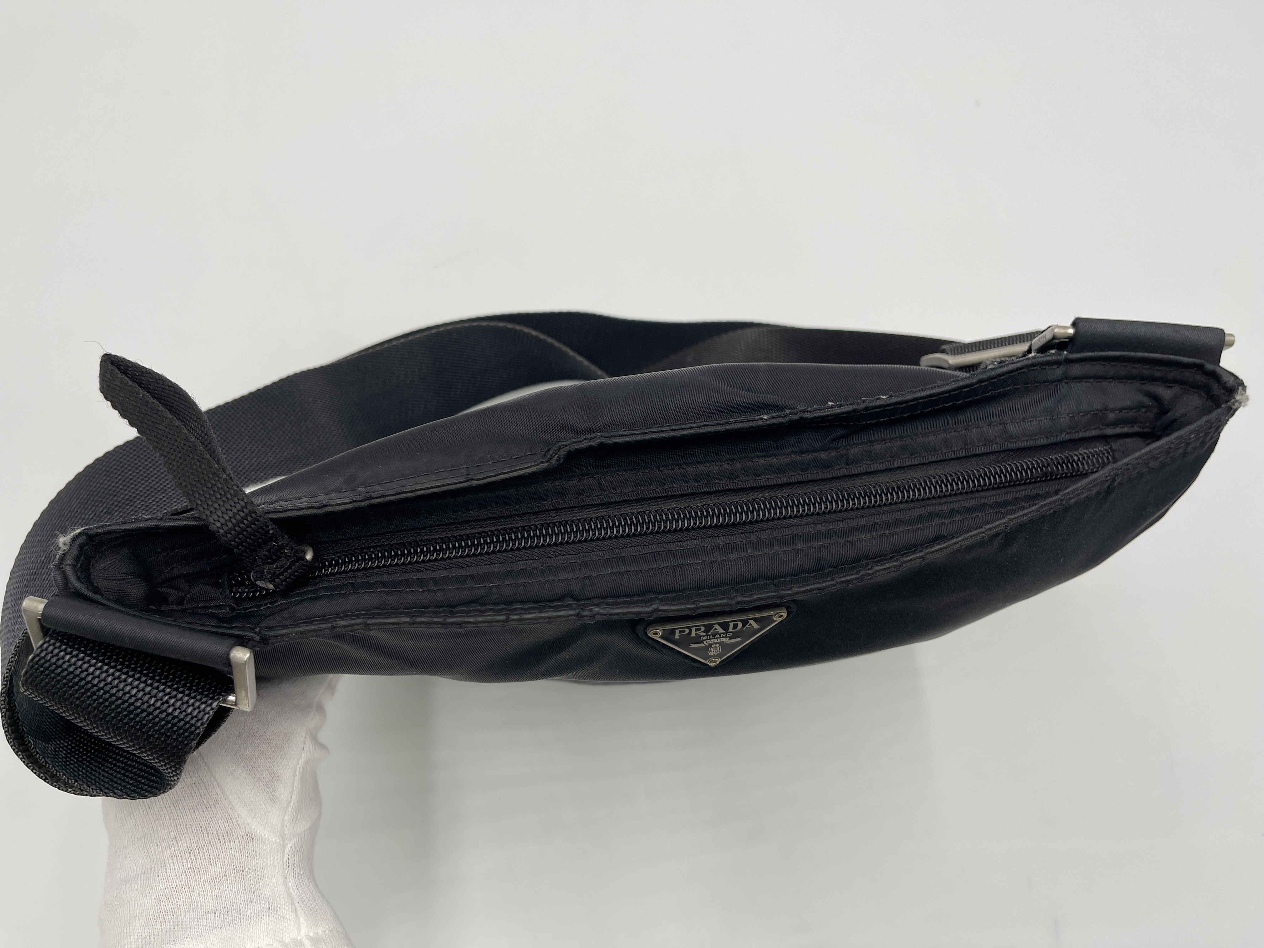 Nylon Black Triangle Logo Shoulder Bag — view 6