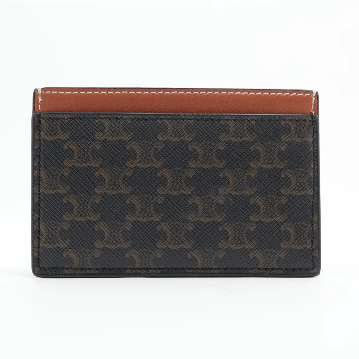 Triomphe Logo Leather Card Case Brown — view 2