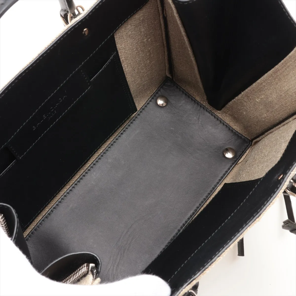Paper Mini Canvas x Leather 2WAY Handbag Beige x Black 370926 with Mirror — view 8