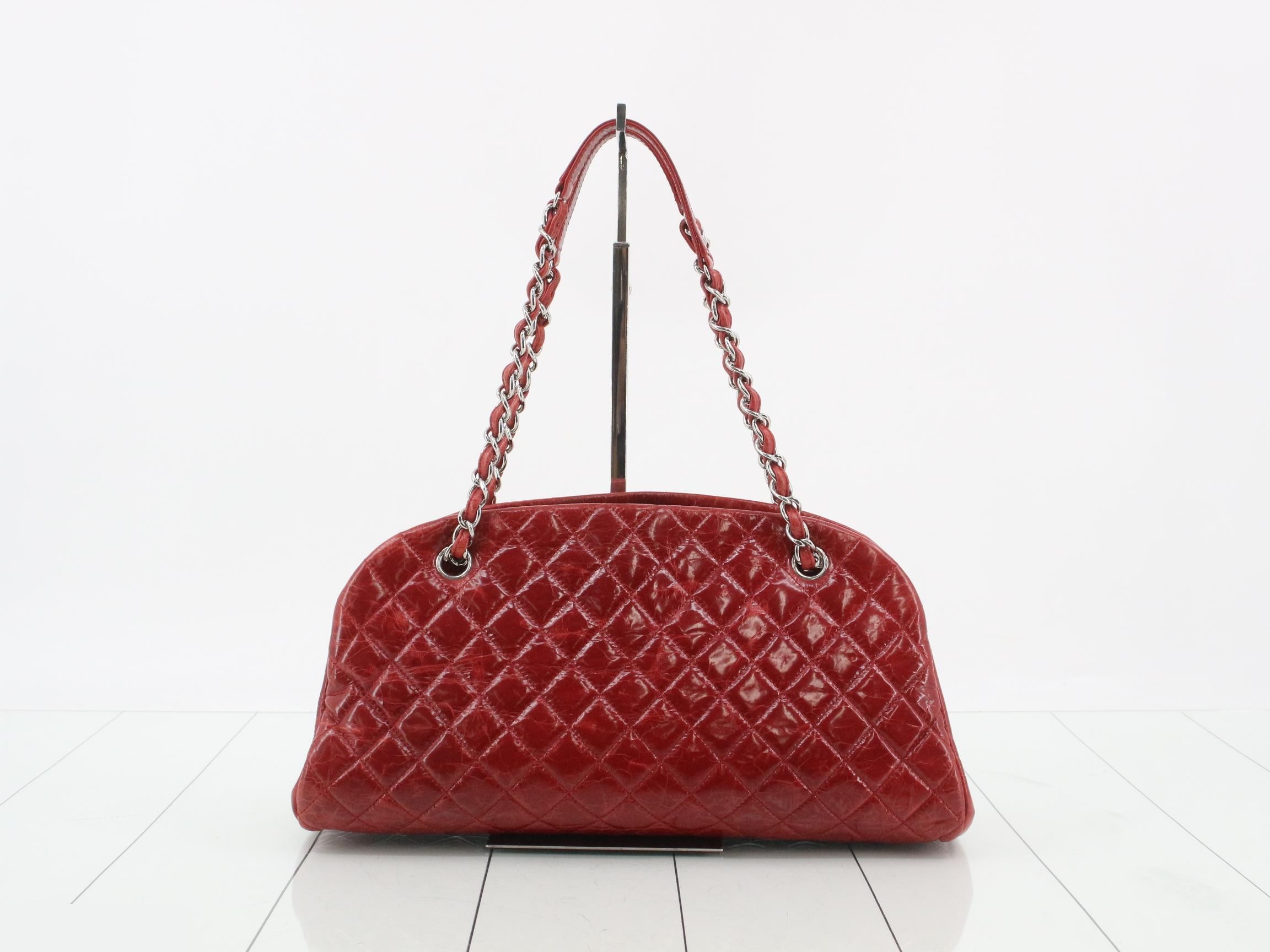 Mademoiselle Enamel Coco Mark Chain Semi-Shoulder Bag (Red) — view 2