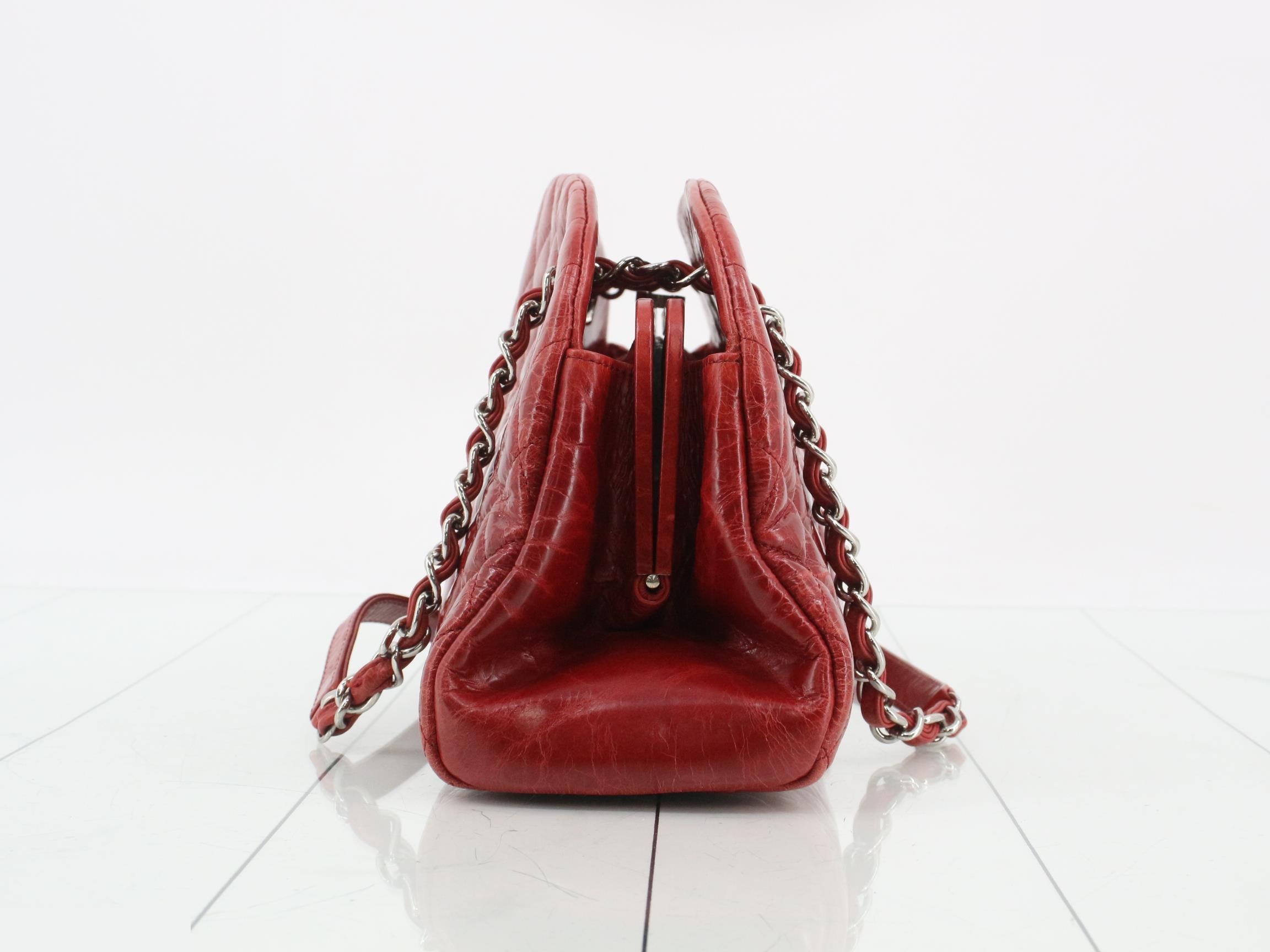 Mademoiselle Enamel Coco Mark Chain Semi-Shoulder Bag (Red) — view 3