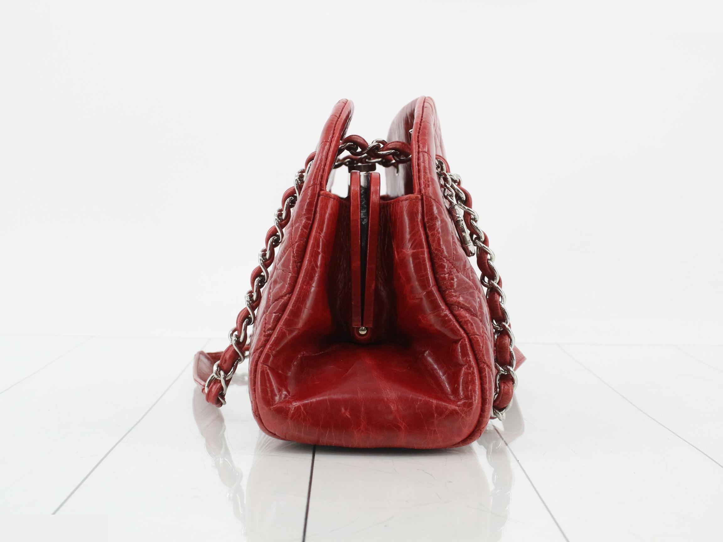 Mademoiselle Enamel Coco Mark Chain Semi-Shoulder Bag (Red) — view 4