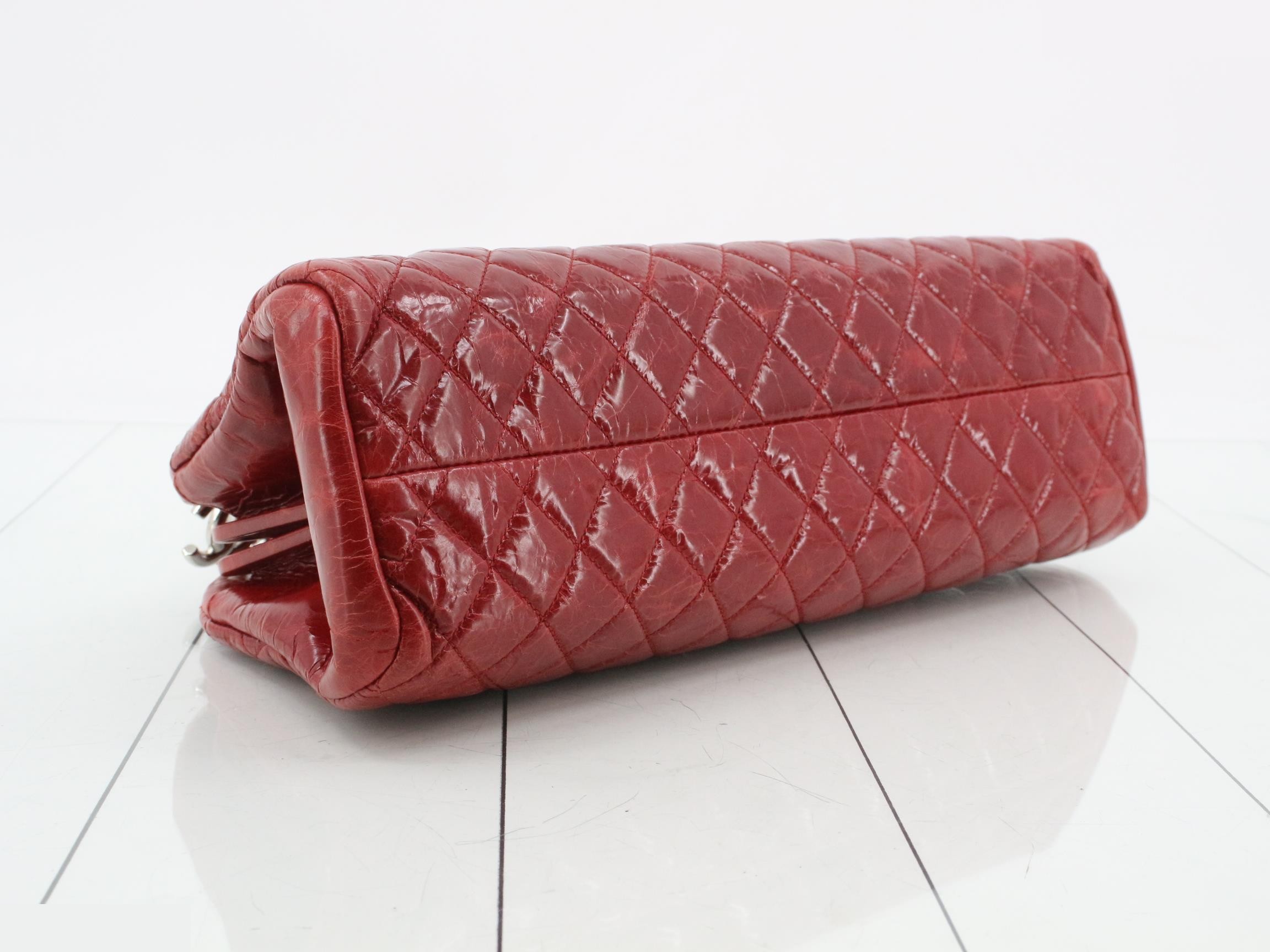 Mademoiselle Enamel Coco Mark Chain Semi-Shoulder Bag (Red) — view 5