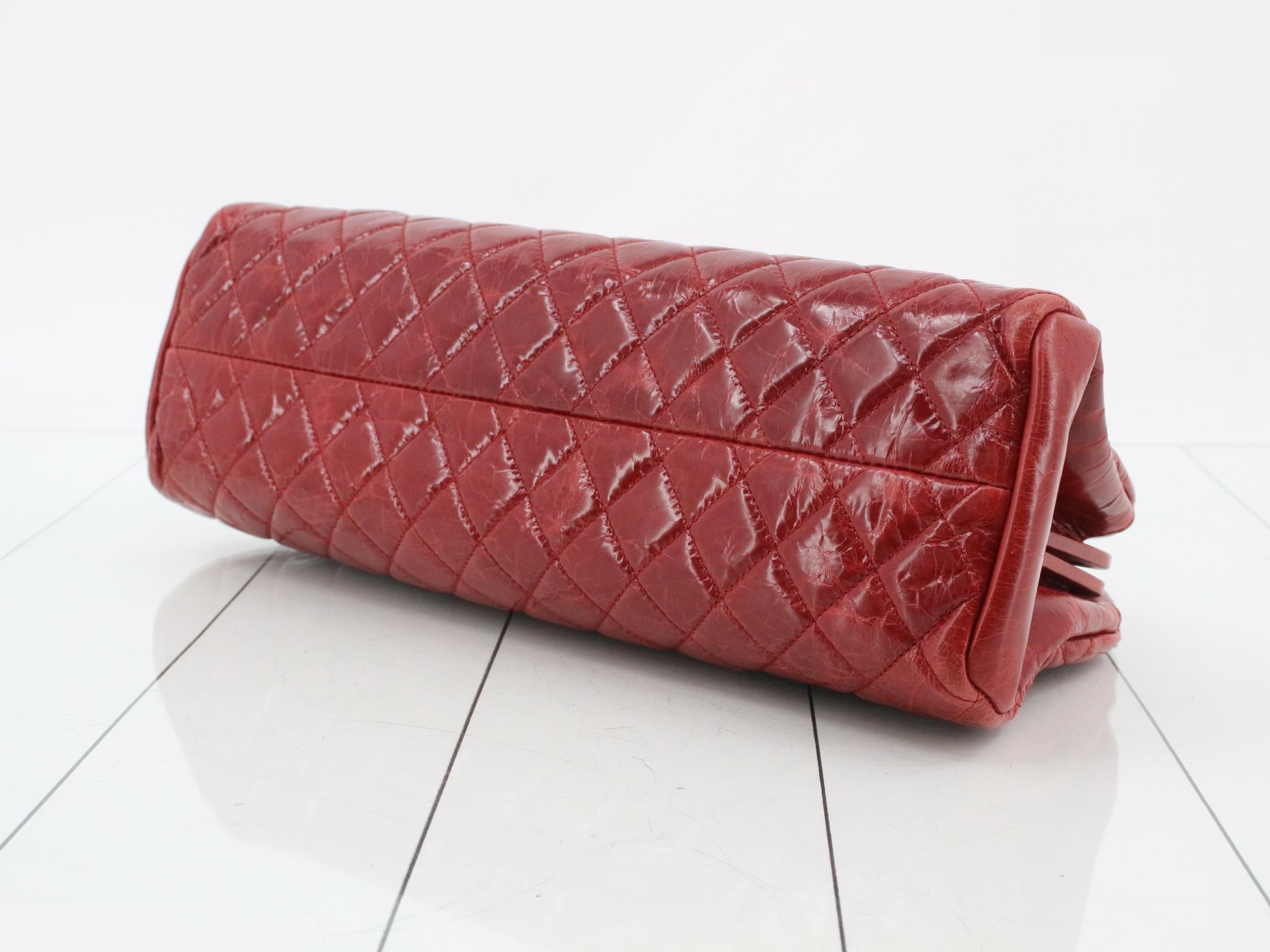 Mademoiselle Enamel Coco Mark Chain Semi-Shoulder Bag (Red) — view 6