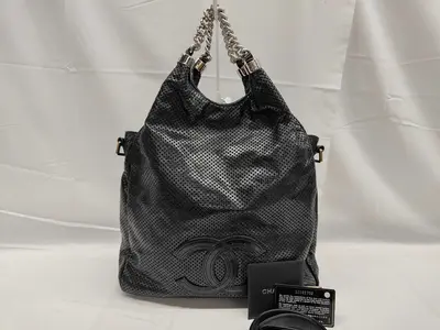 Coco Mark Perforated 2-Way Tote Bag, Dark Color, with Sticker, Serial Number 12-something, Shoulder Bag