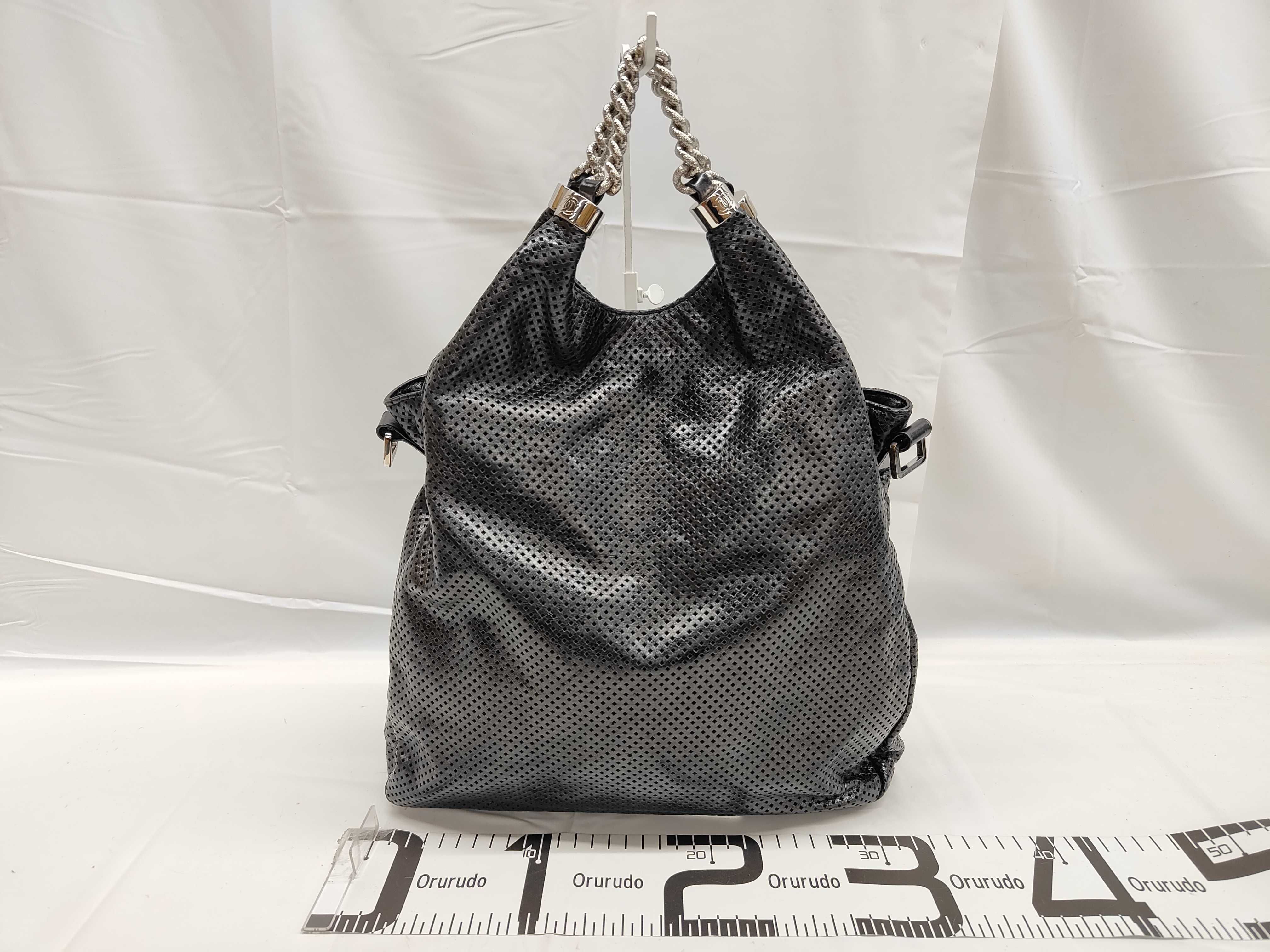 Coco Mark Perforated 2-Way Tote Bag, Dark Color, with Sticker, Serial Number 12-something, Shoulder Bag — view 2