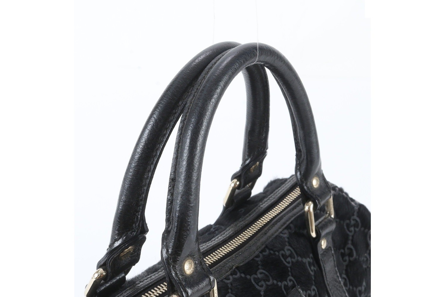 GG Canvas Calf Hair Mini Boston Bag 193604 Leather Handbag — view 2
