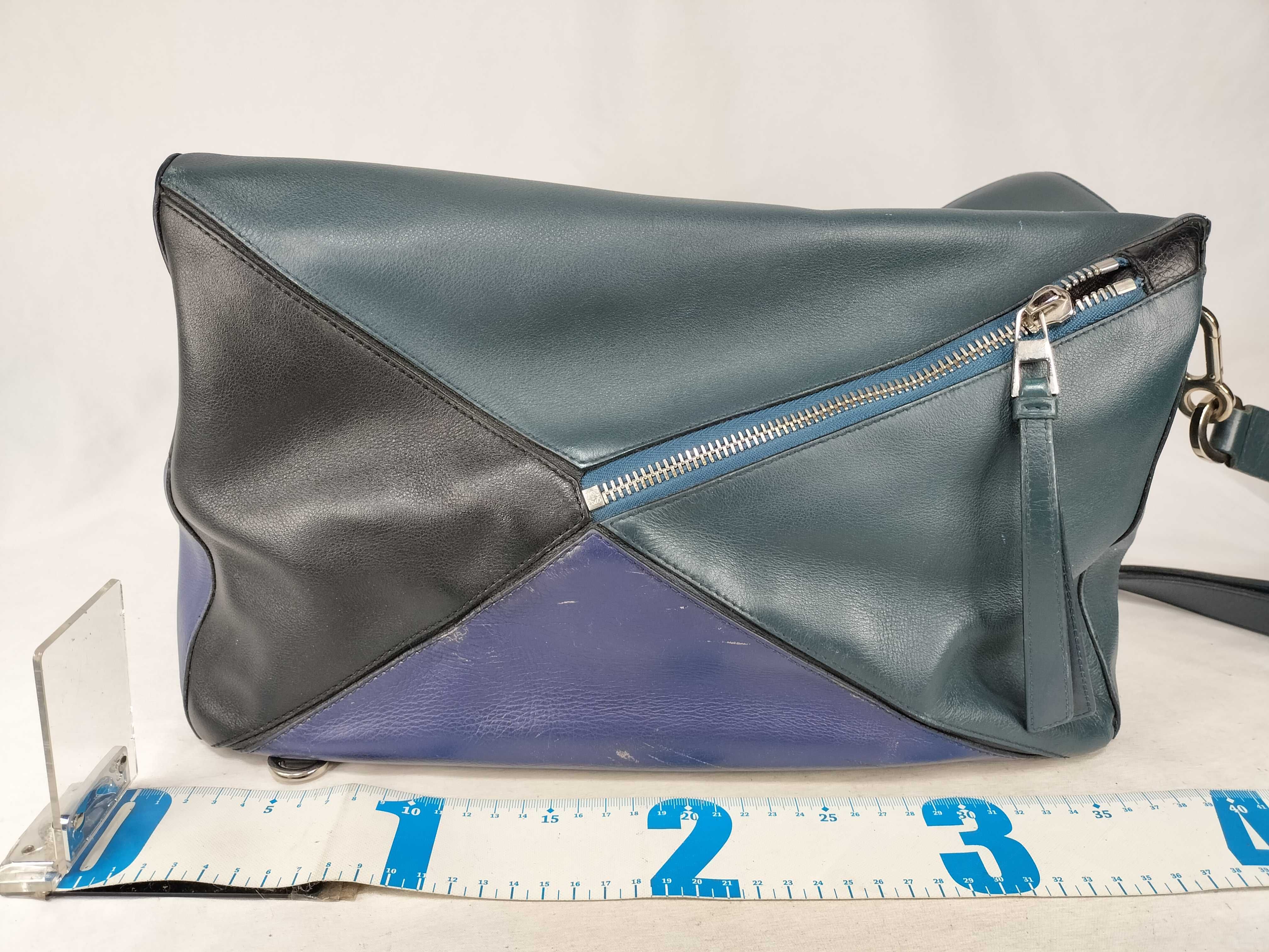 Navy Black Calf Puzzle Large Shoulder Bag — view 2
