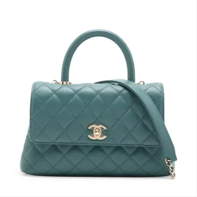 Coco Handle 24 XS Caviar Skin 2-Way Handbag, Green with Gold Hardware, PAE52H18, Random Plate, A92990