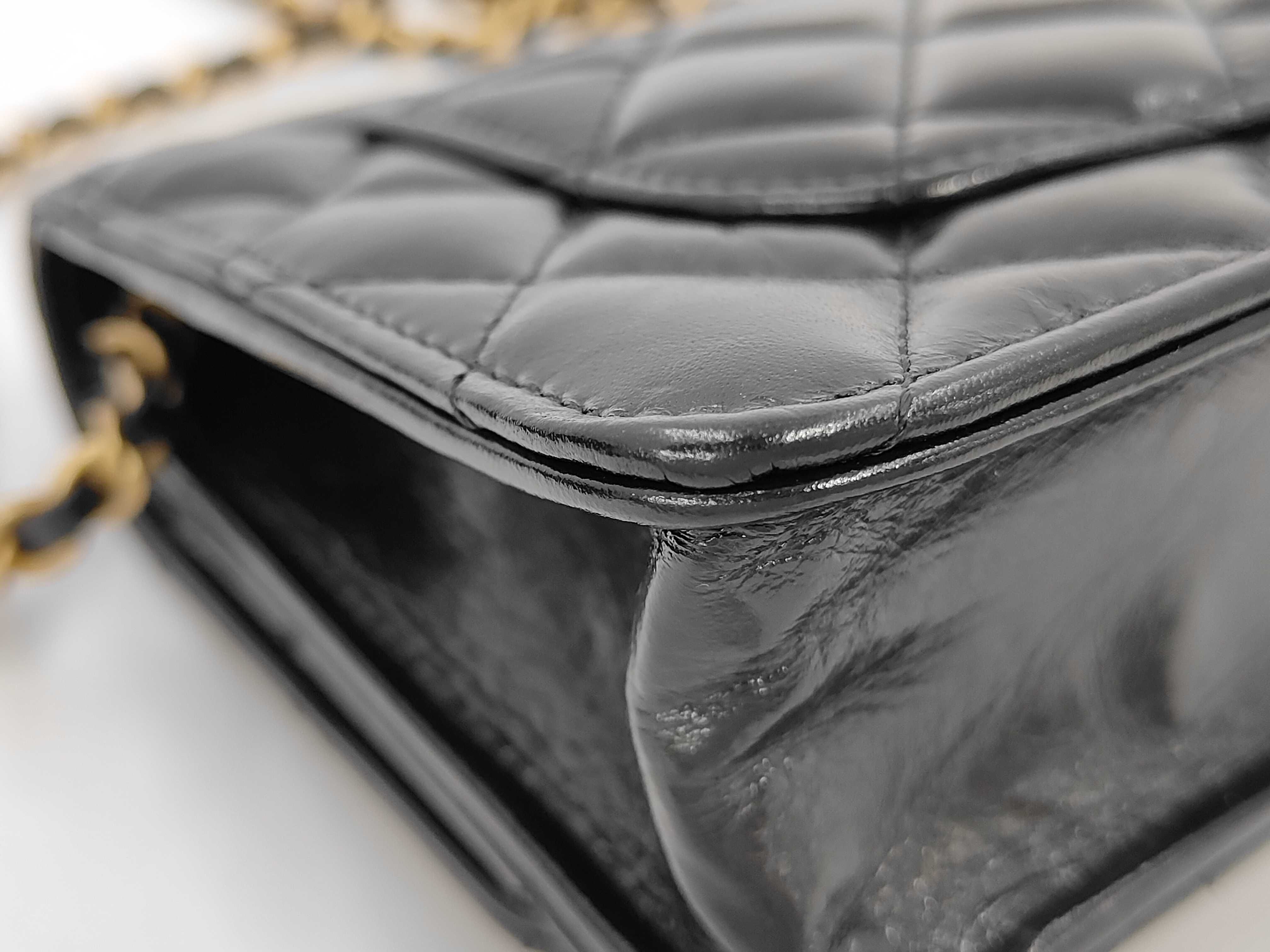 Matelassé Chain Wallet WOC Black Lambskin Coco Mark Gold Hardware Shoulder Bag — view 3