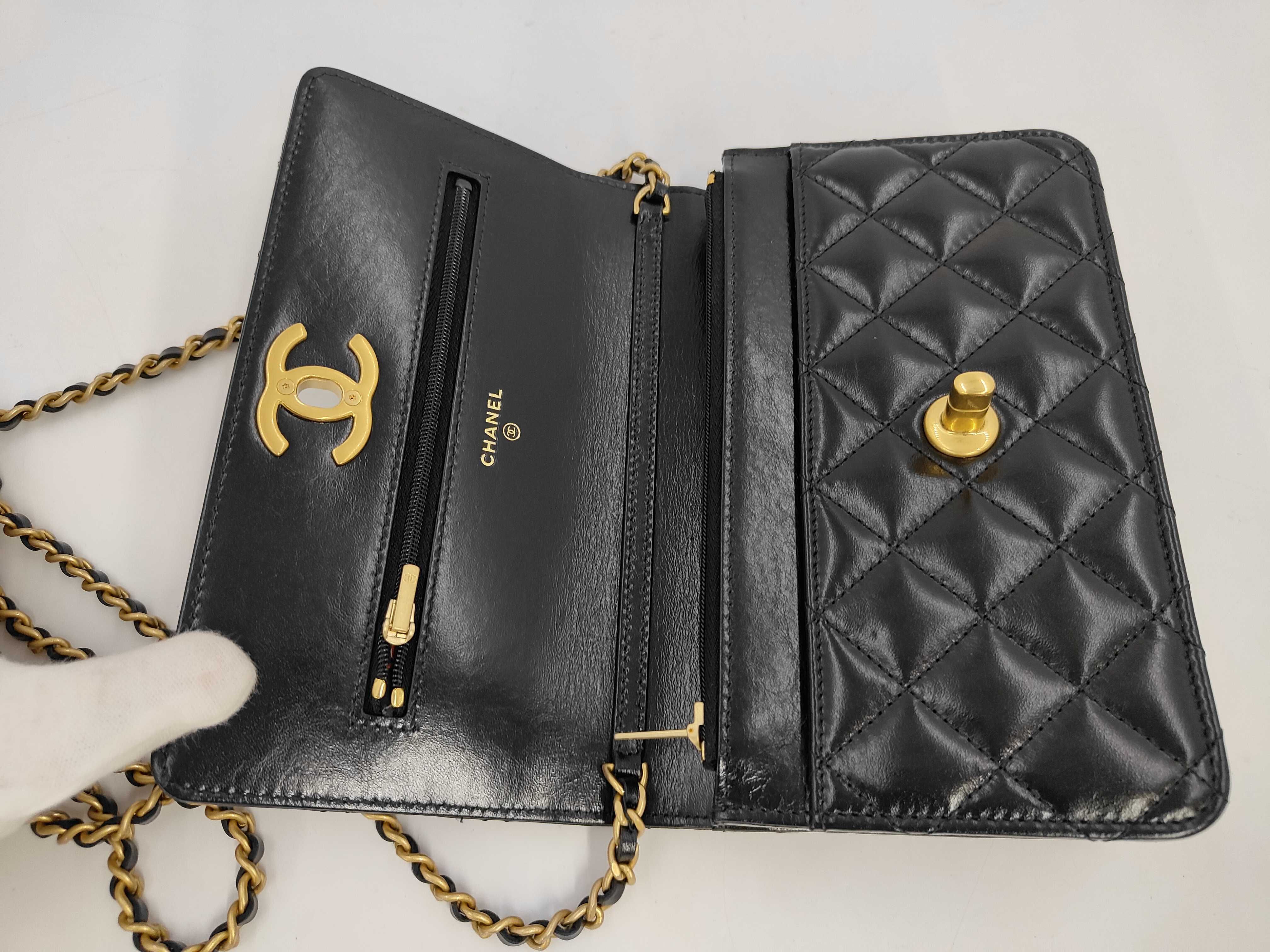 Matelassé Chain Wallet WOC Black Lambskin Coco Mark Gold Hardware Shoulder Bag — view 8
