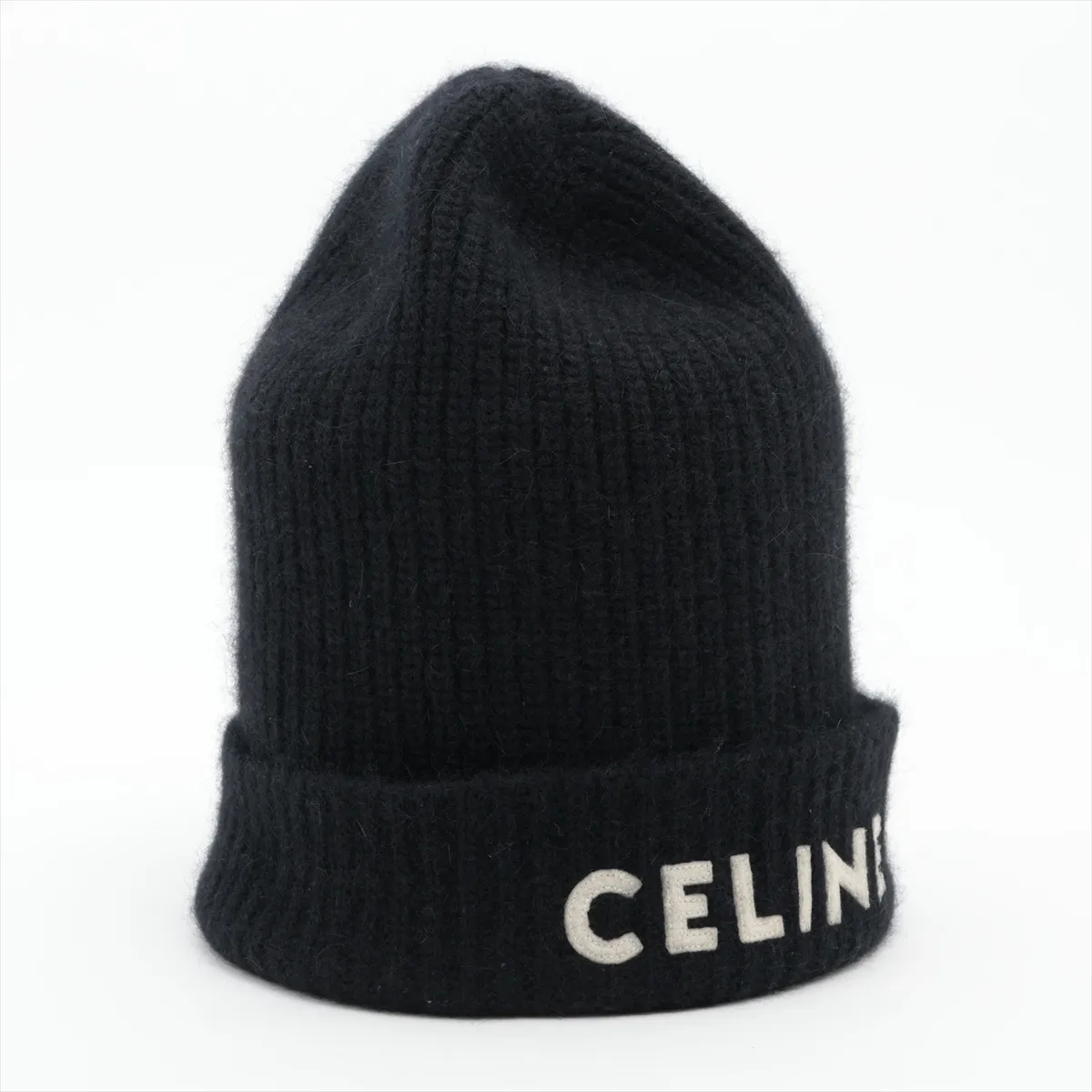 2A25R734L Knit Cap, Wool x Angora, Black. Shows signs of wear, — view 2