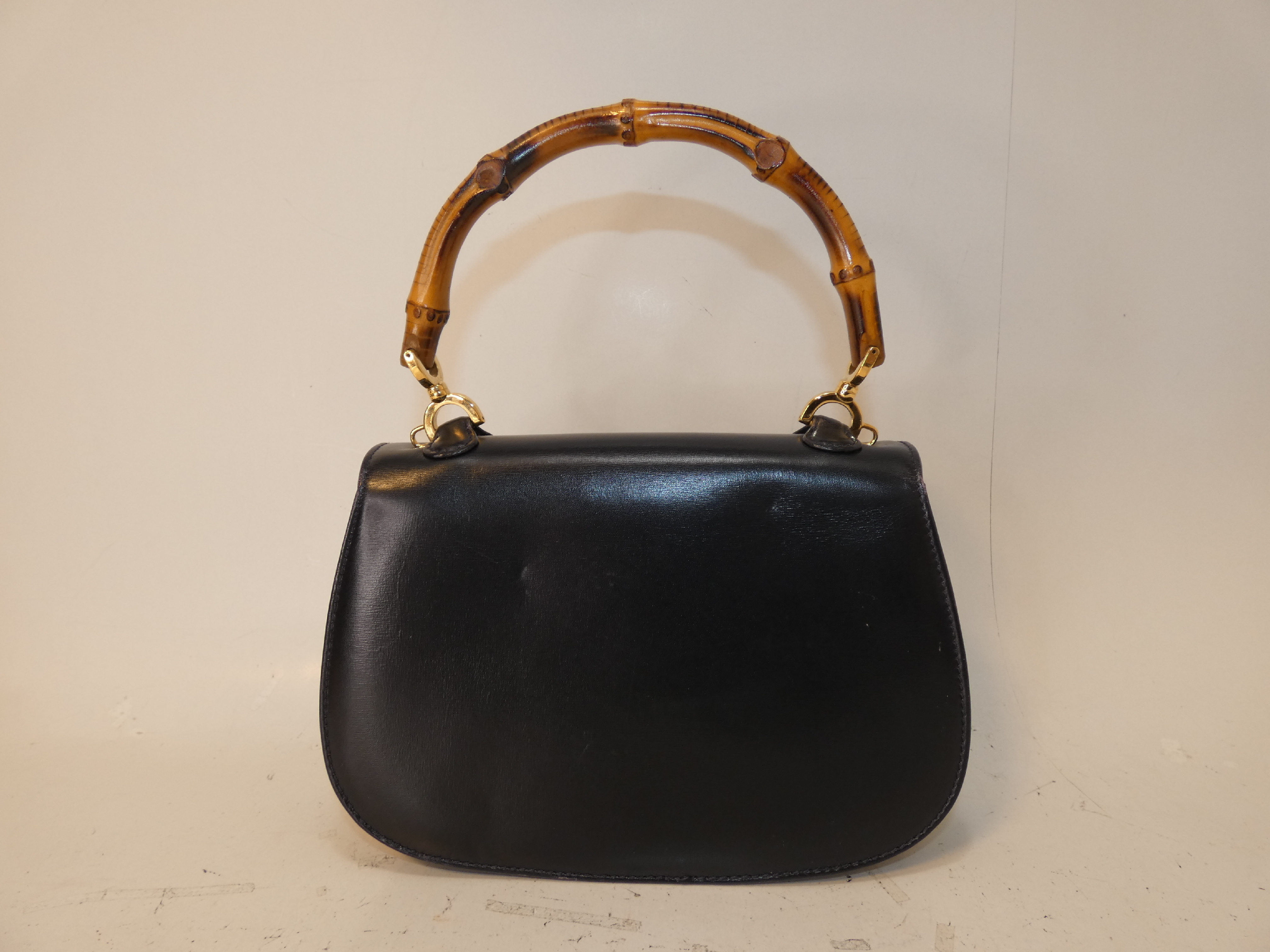 2-way Bamboo Turnlock Black Leather Handbag — view 2