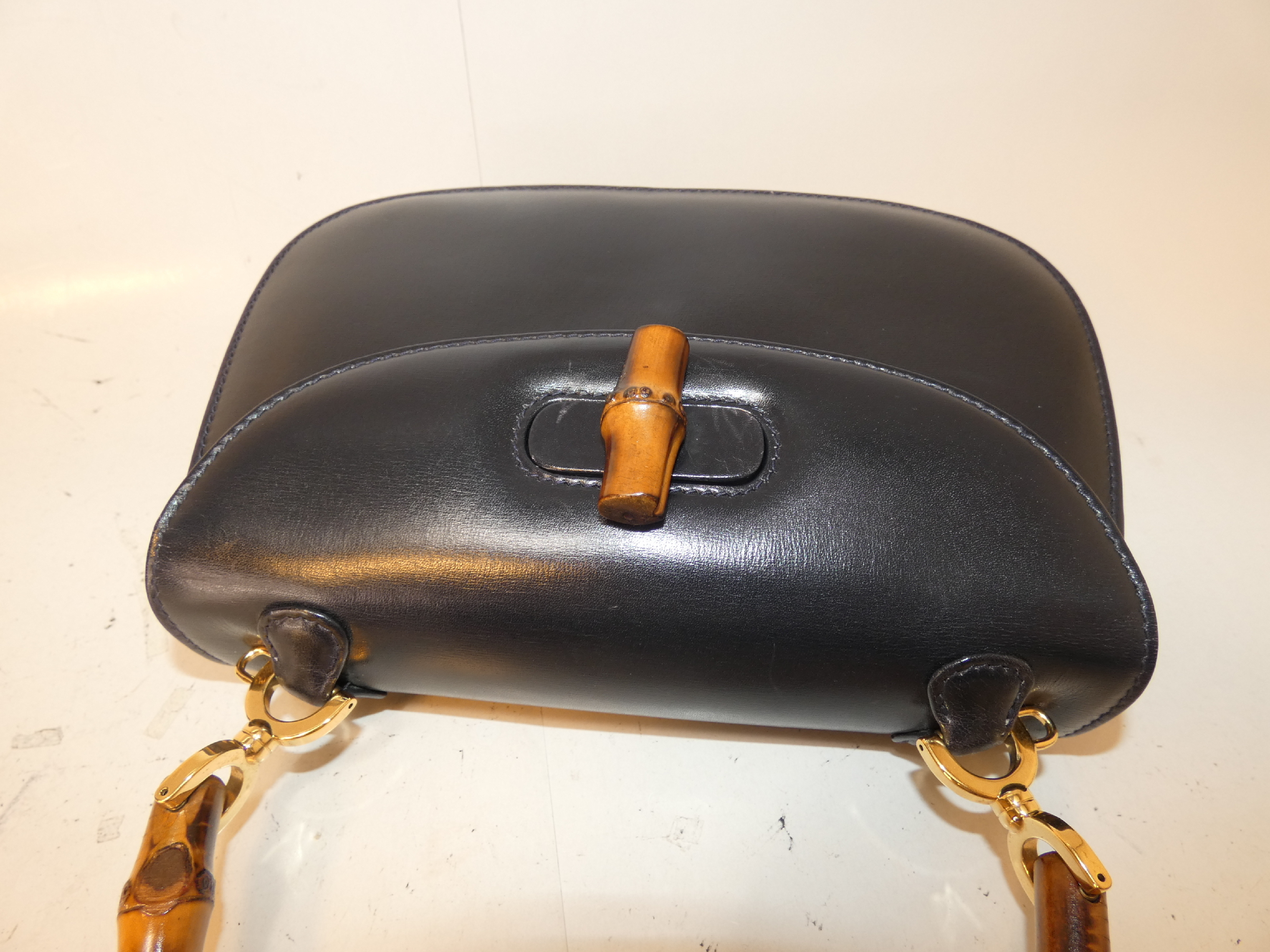 2-way Bamboo Turnlock Black Leather Handbag — view 3
