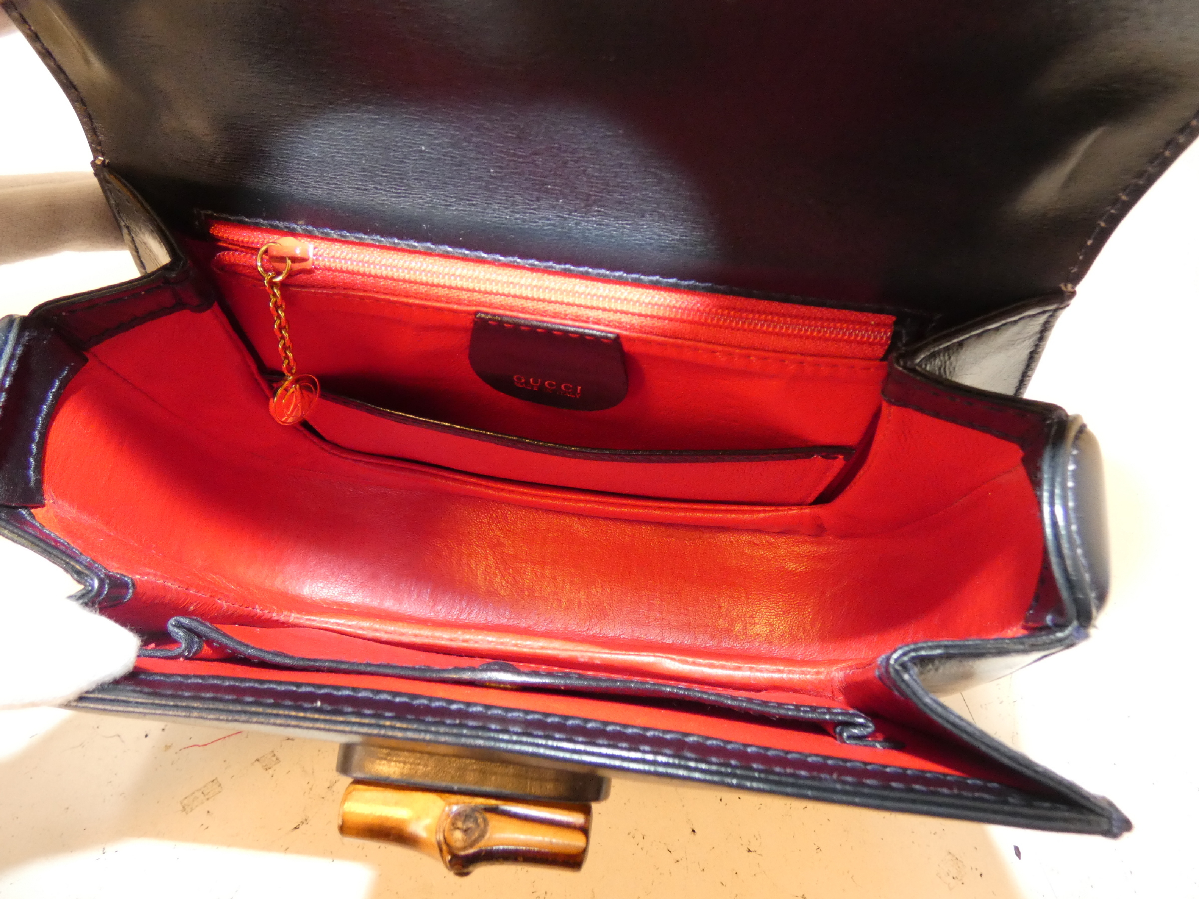 2-way Bamboo Turnlock Black Leather Handbag — view 9