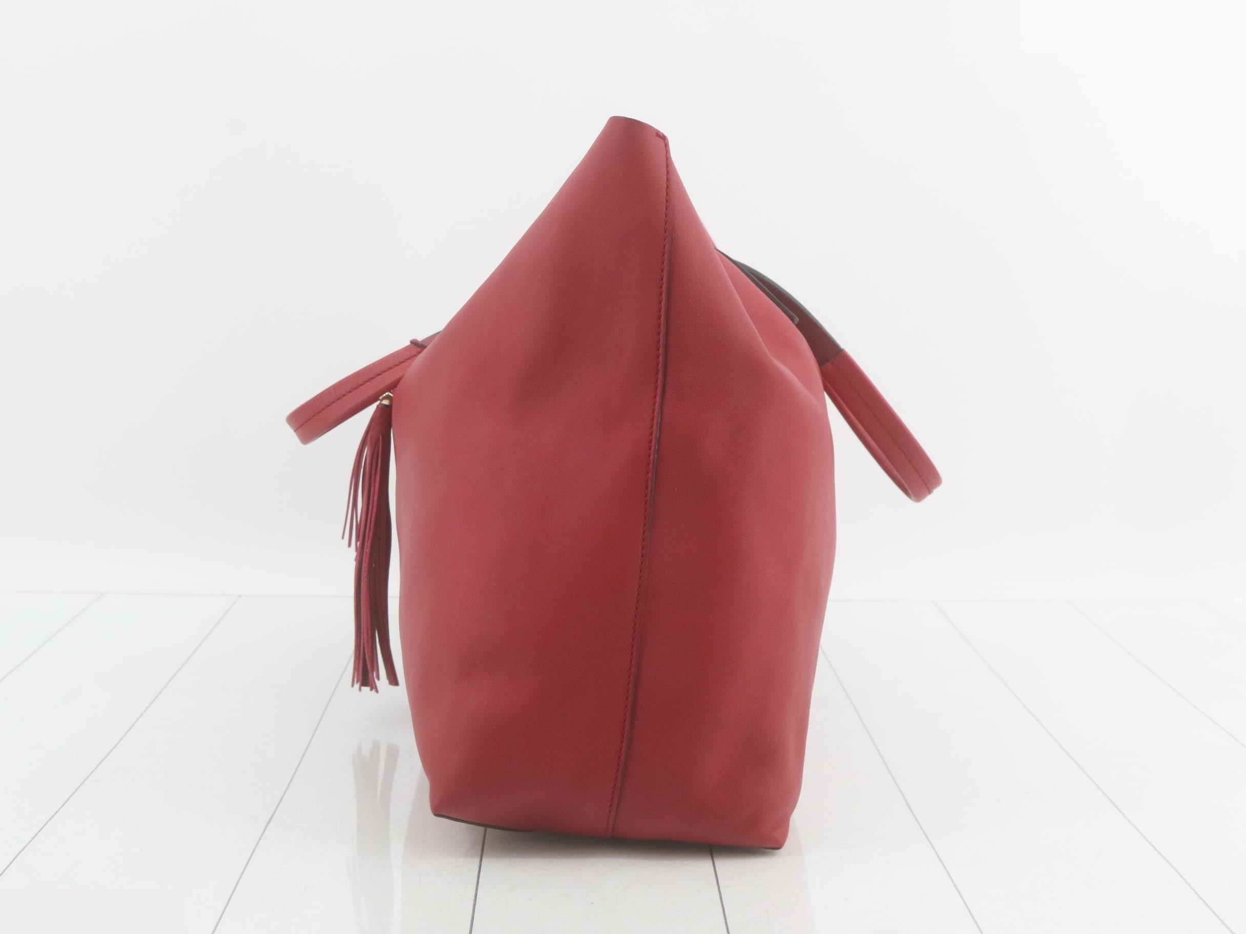 Horsebit Leather Tote Bag, Red — view 3