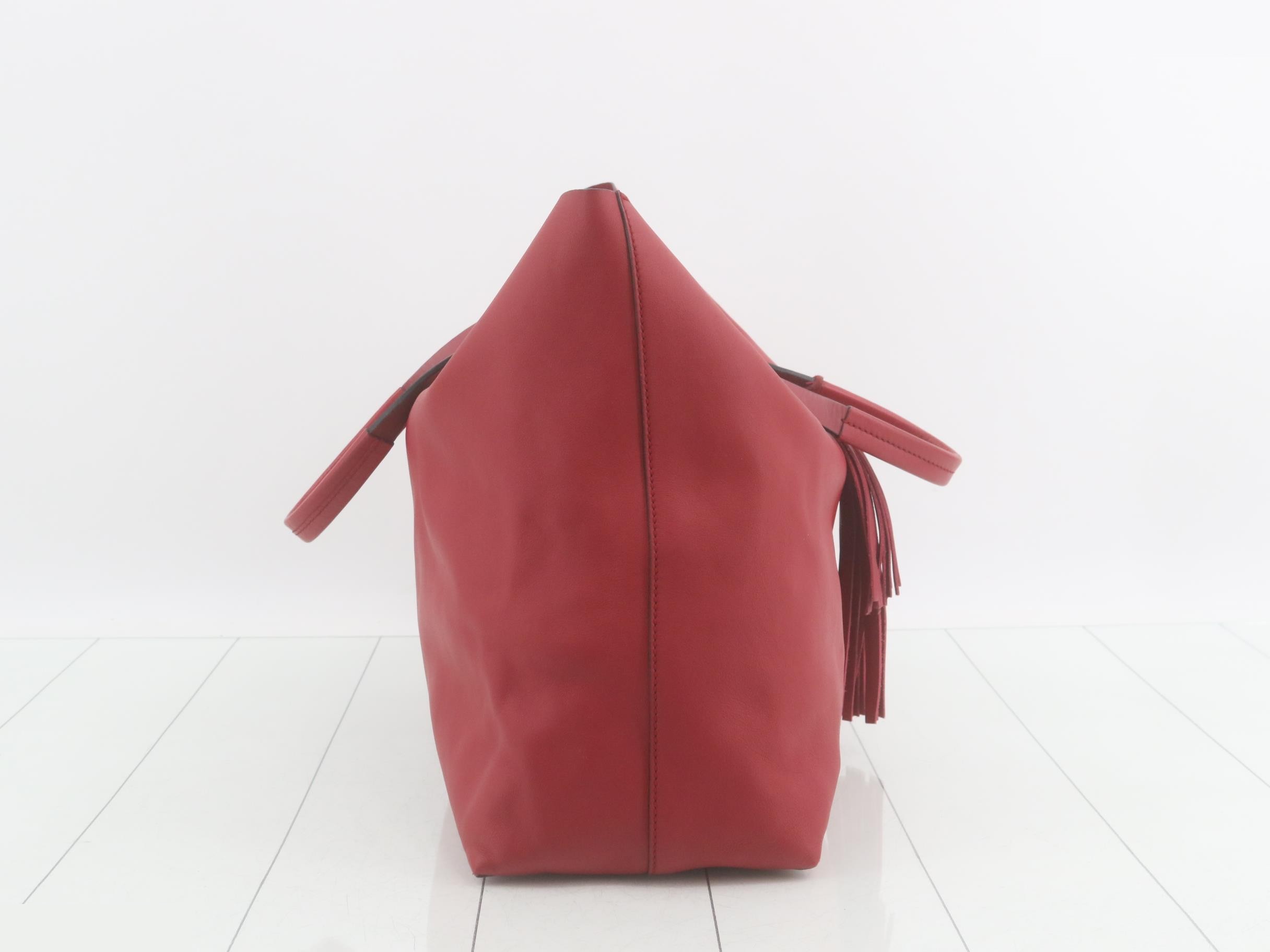 Horsebit Leather Tote Bag, Red — view 4