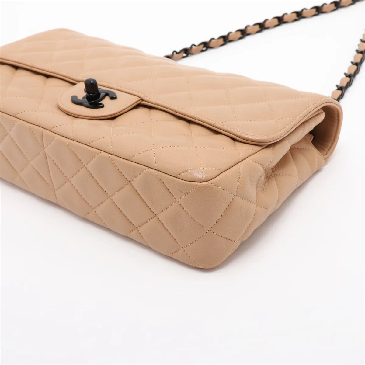 Matelassé 25 Lambskin Single Flap Single Chain Bag, Brown with Black Hardware, A01112 — view 3