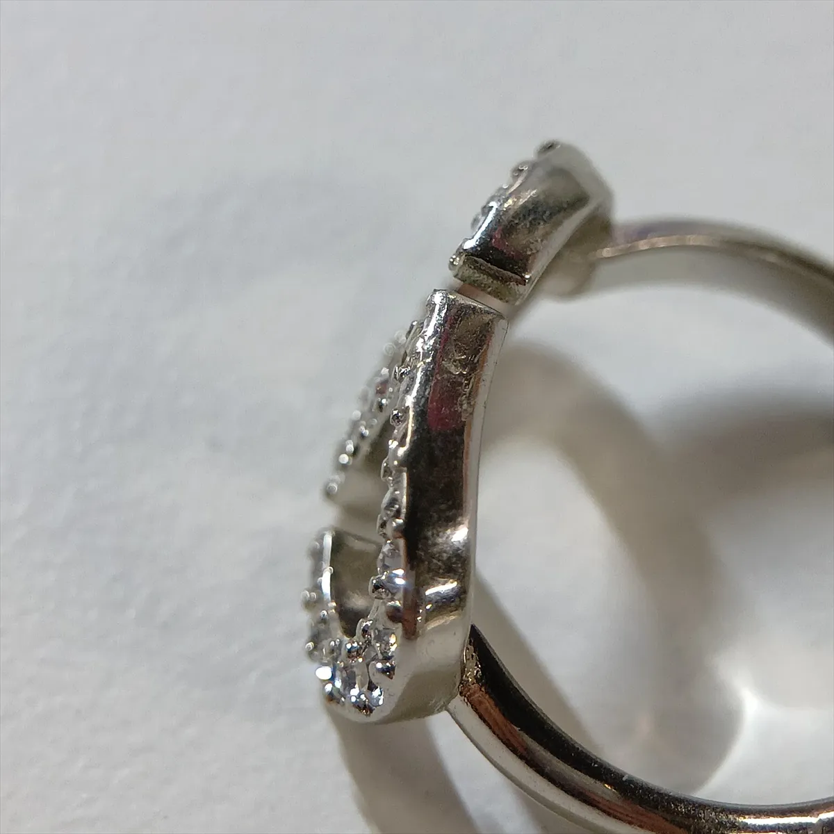 Petit CD ring, size XS, metal with rhinestones, silver. Shows signs of wear, — view 5