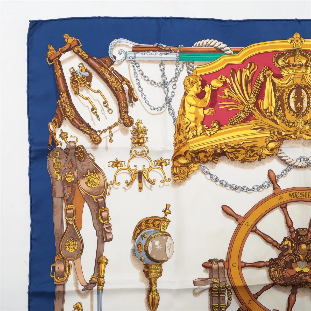Carre 90 MUSEE (Museum) Scarf, Silk, Blue, with wear, snags, — view 2