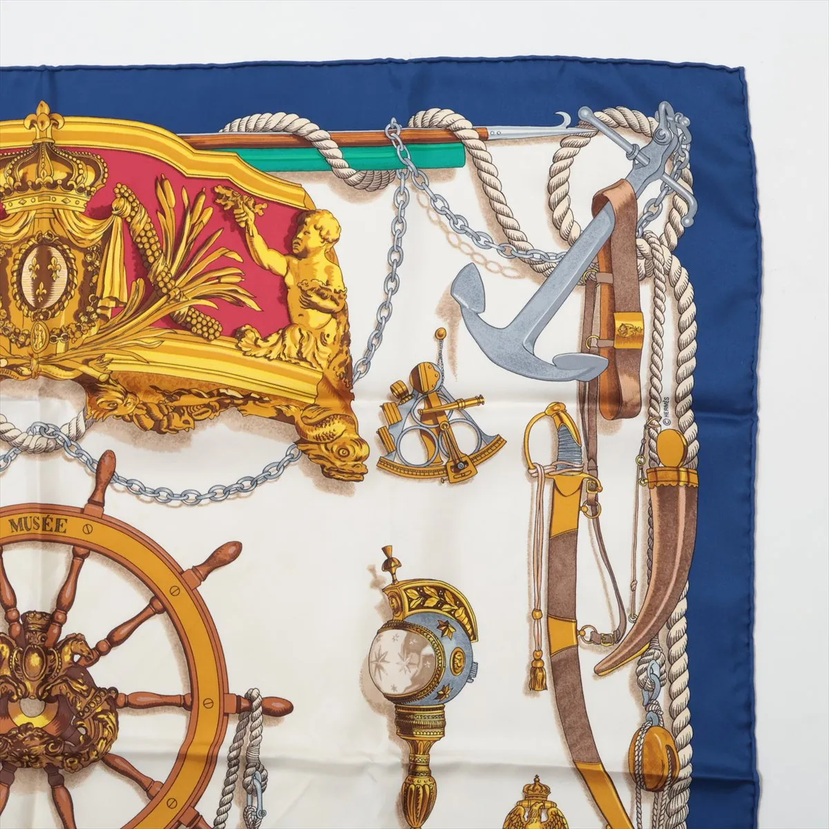 Carre 90 MUSEE (Museum) Scarf, Silk, Blue, with wear, snags, — view 3