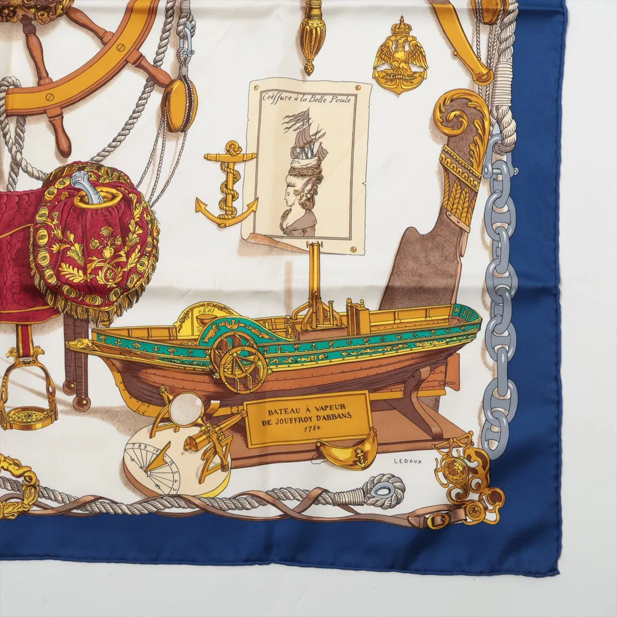 Carre 90 MUSEE (Museum) Scarf, Silk, Blue, with wear, snags, — view 4
