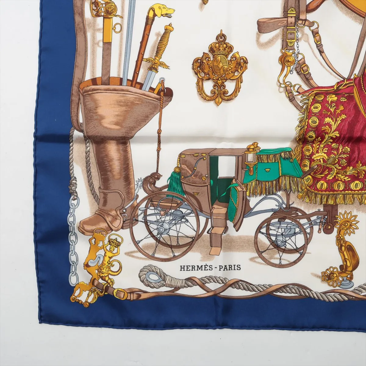 Carre 90 MUSEE (Museum) Scarf, Silk, Blue, with wear, snags, — view 5