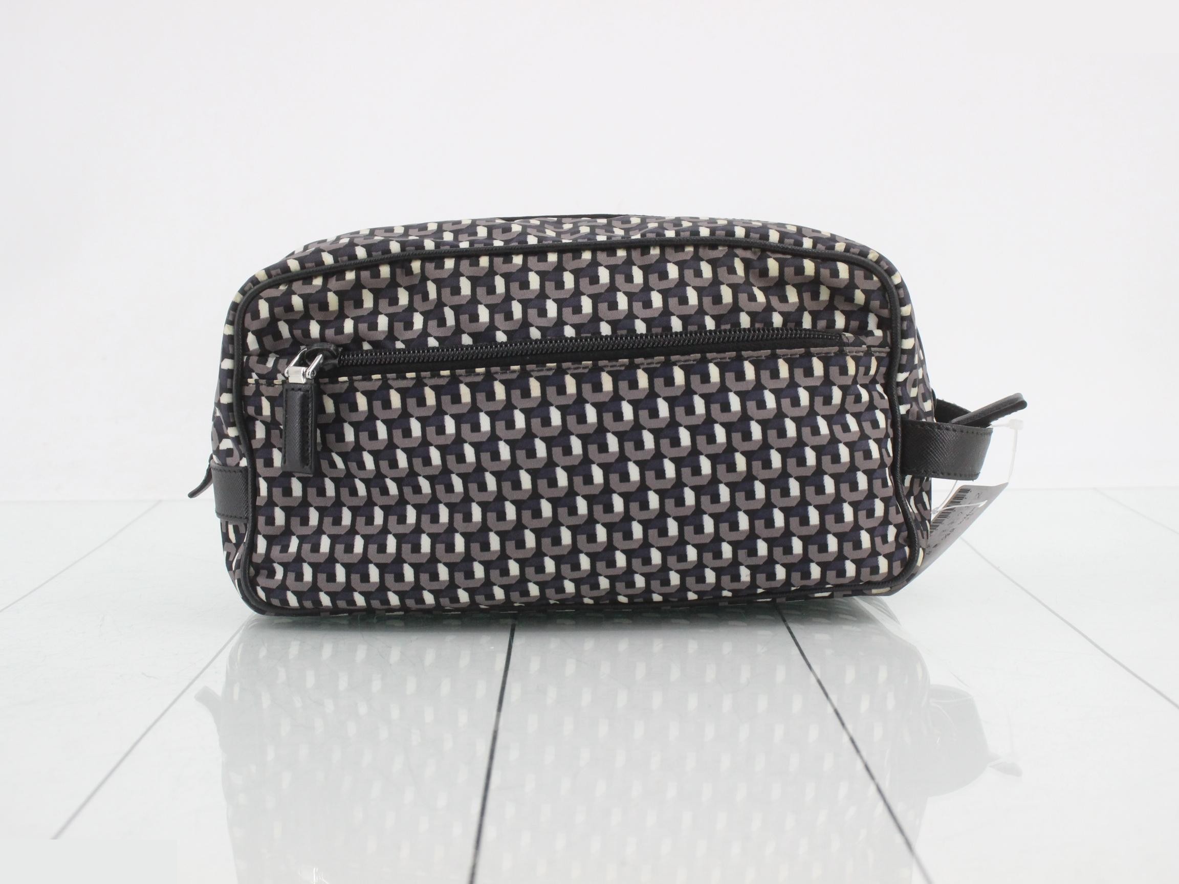 Logo clutch bag, Tessuto/Saffiano leather, black, 25 x 13 x 11 cm — view 2