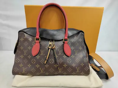 Monogram Tuileries Tote, Black x Red, Gold Hardware, with Stamp, FL0158, Handbag