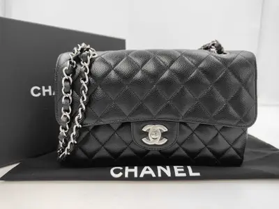 Matelassé Caviar Skin Double Flap Chain Shoulder Bag