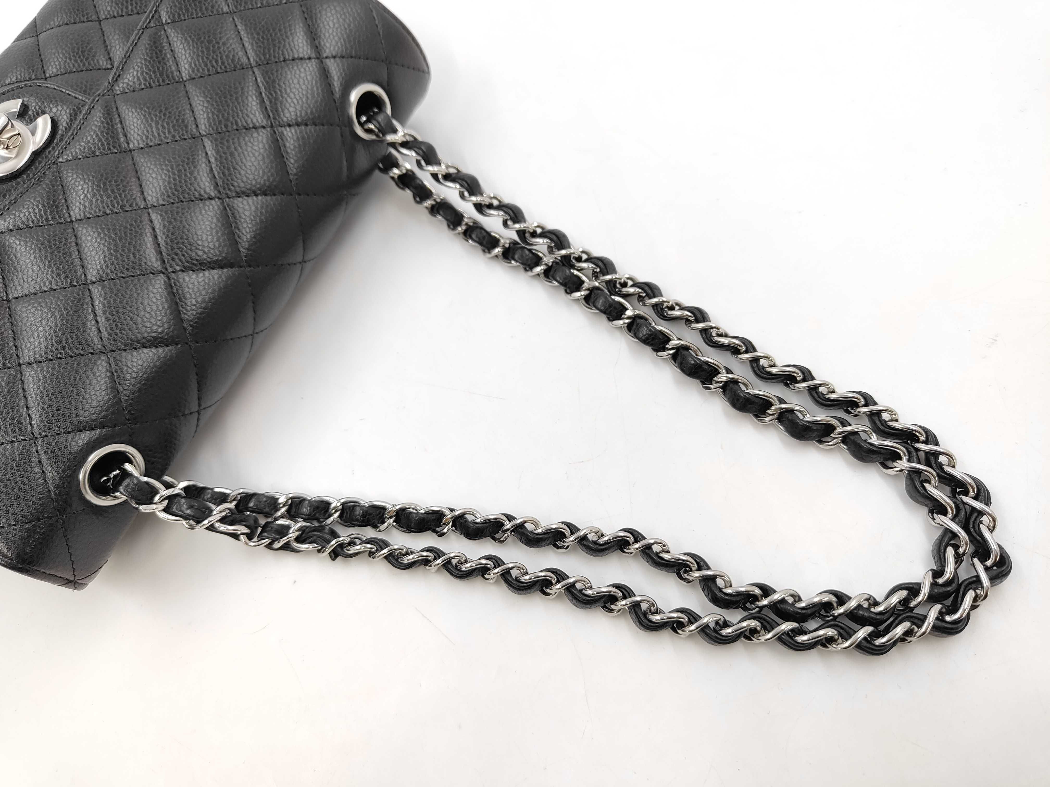 Matelassé Caviar Skin Double Flap Chain Shoulder Bag — view 3