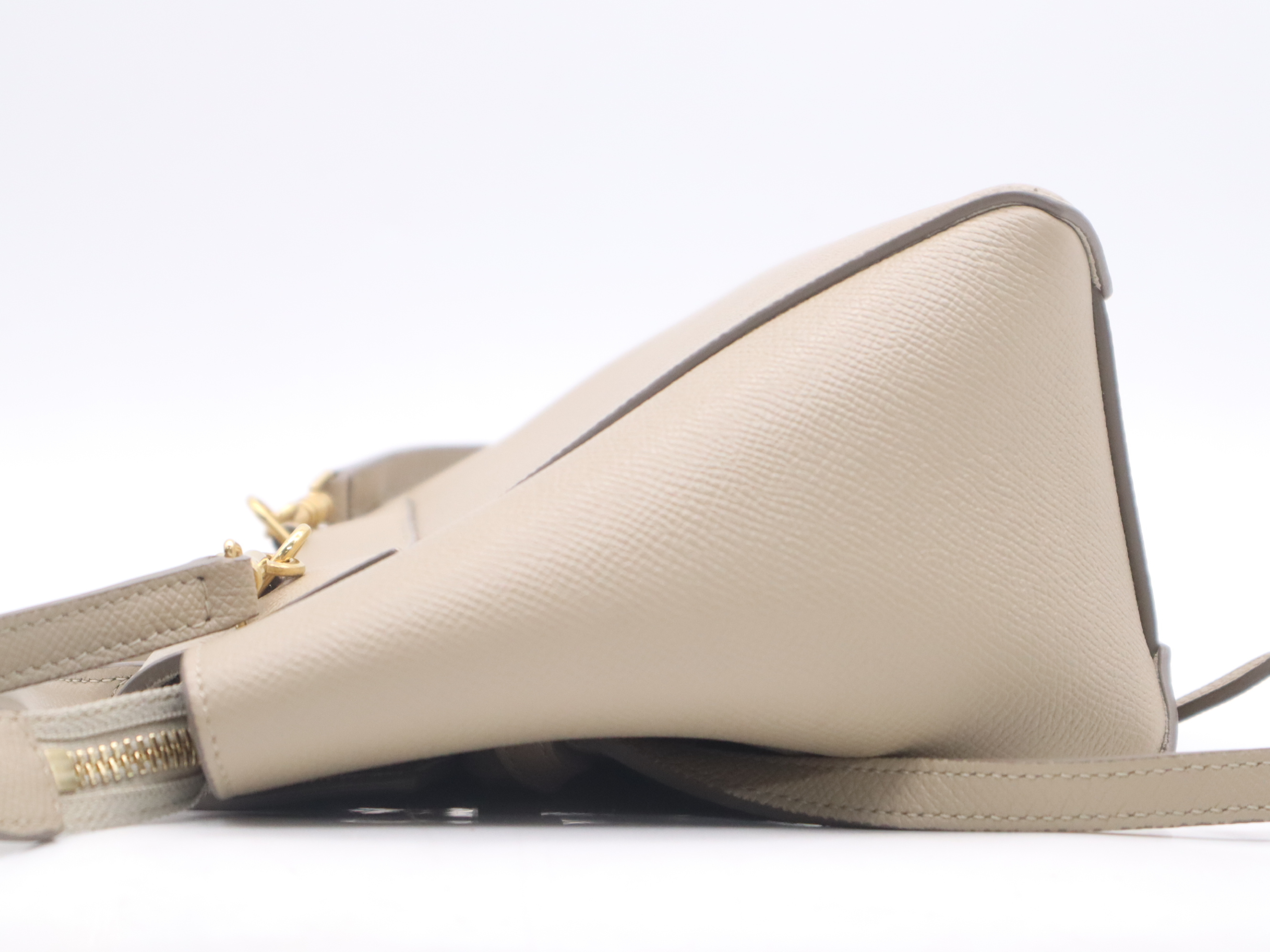 Leather Belt Nano Bag with Shoulder Strap and Dust Bag, Beige Handbag — view 3