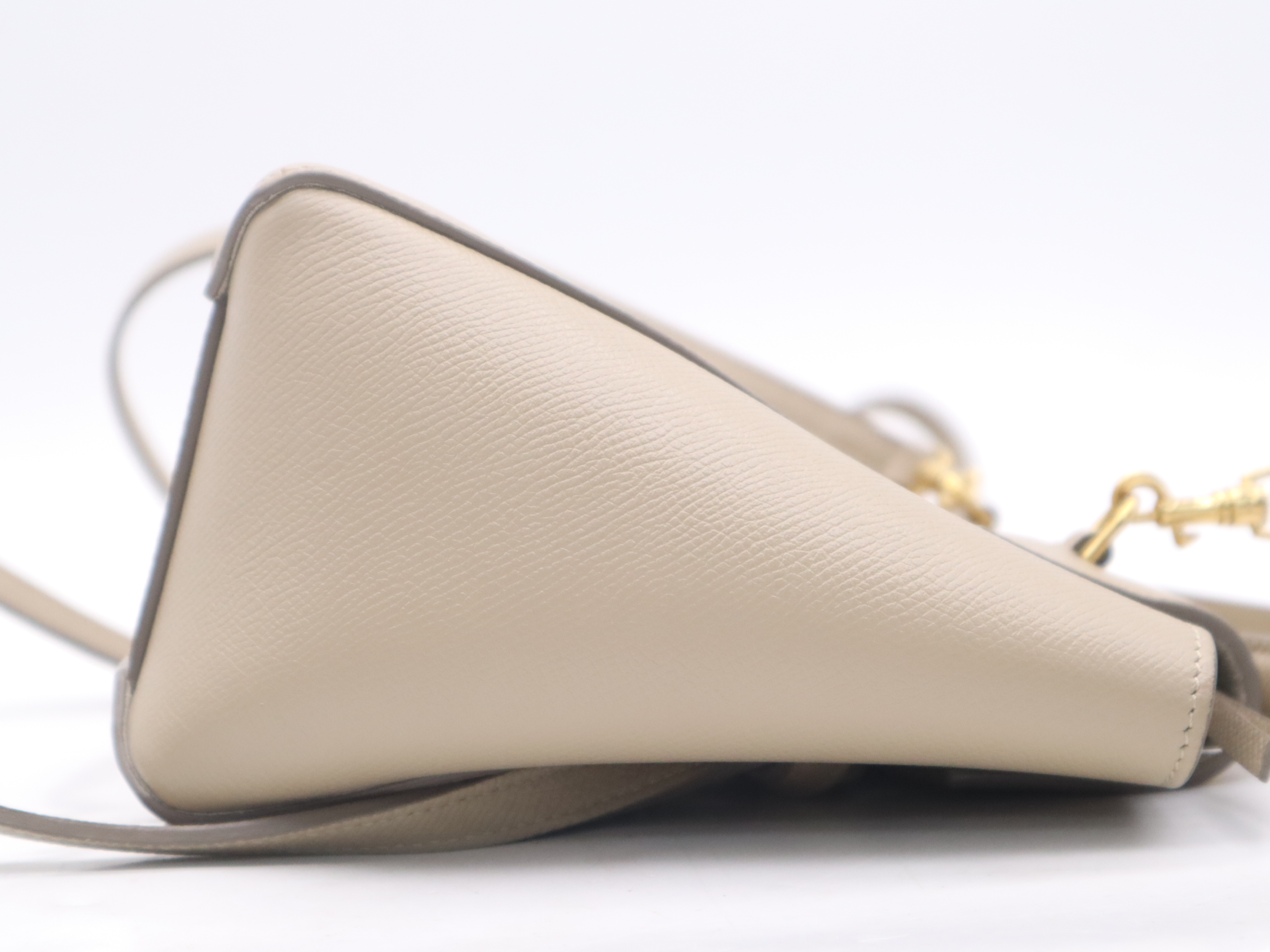 Leather Belt Nano Bag with Shoulder Strap and Dust Bag, Beige Handbag — view 5