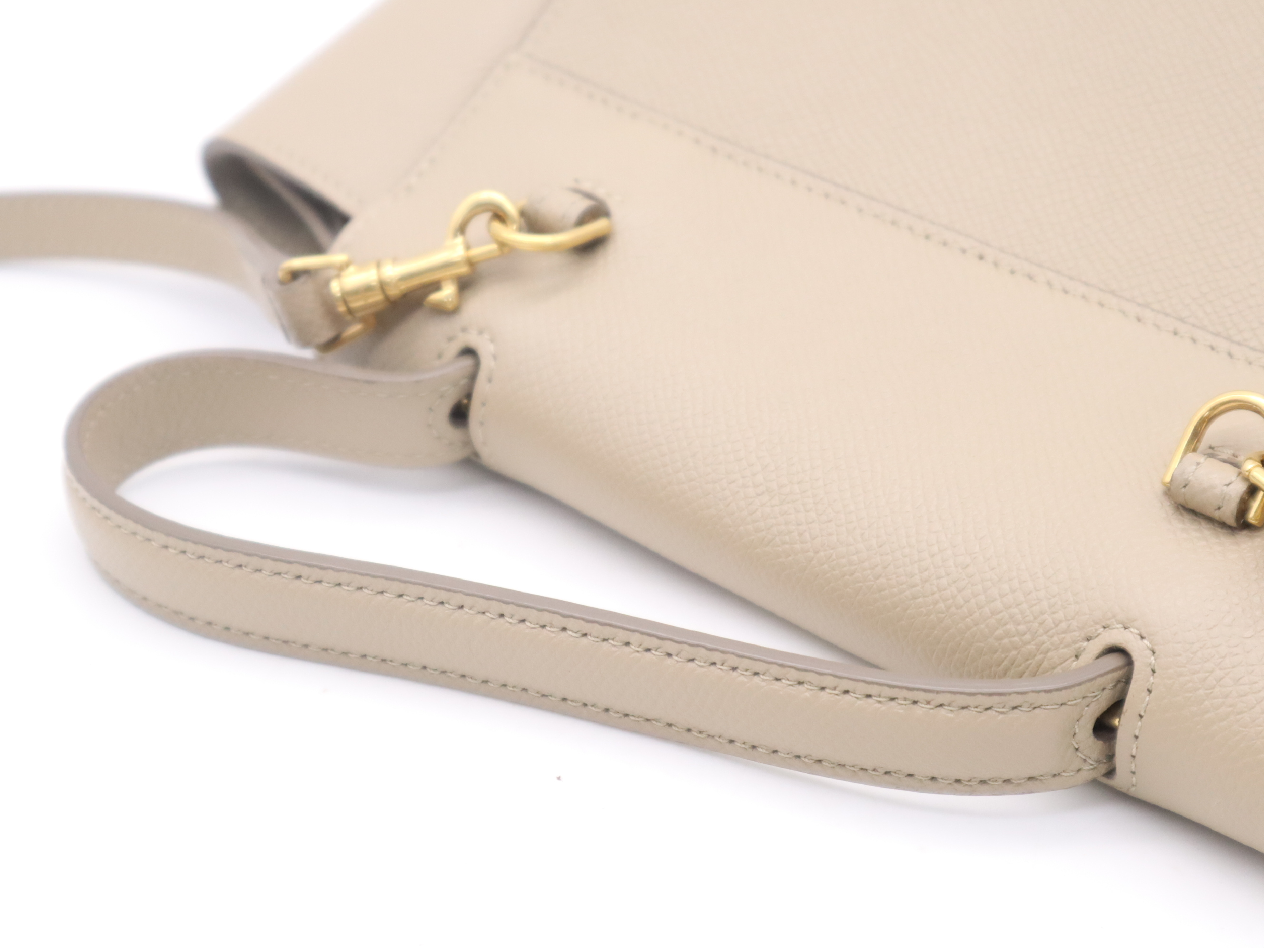 Leather Belt Nano Bag with Shoulder Strap and Dust Bag, Beige Handbag — view 6