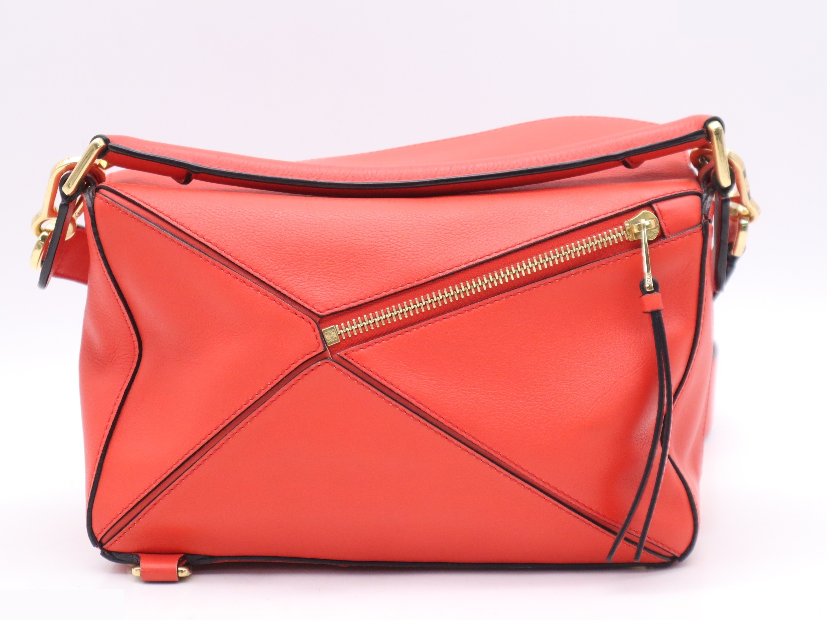Leather Puzzle Bag Shoulder Bag, Red, Gold Hardware, with Shoulder Strap — view 2
