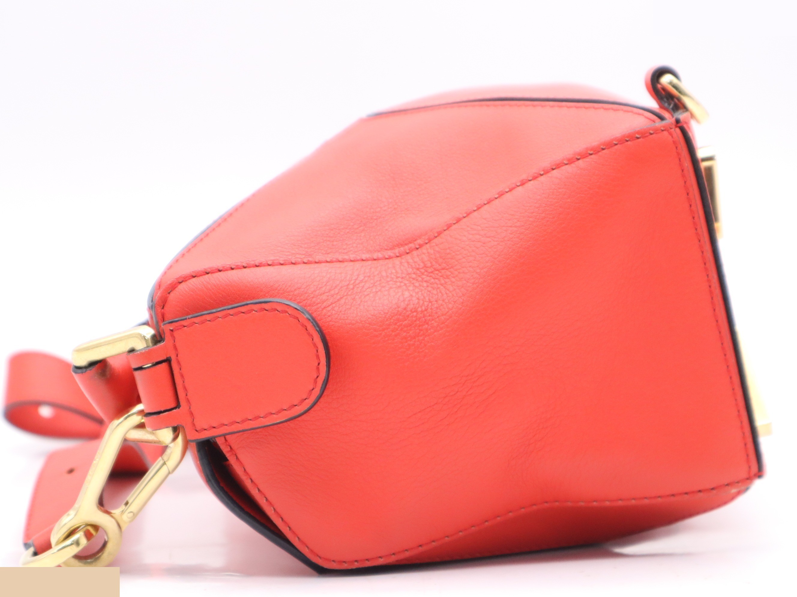 Leather Puzzle Bag Shoulder Bag, Red, Gold Hardware, with Shoulder Strap — view 3
